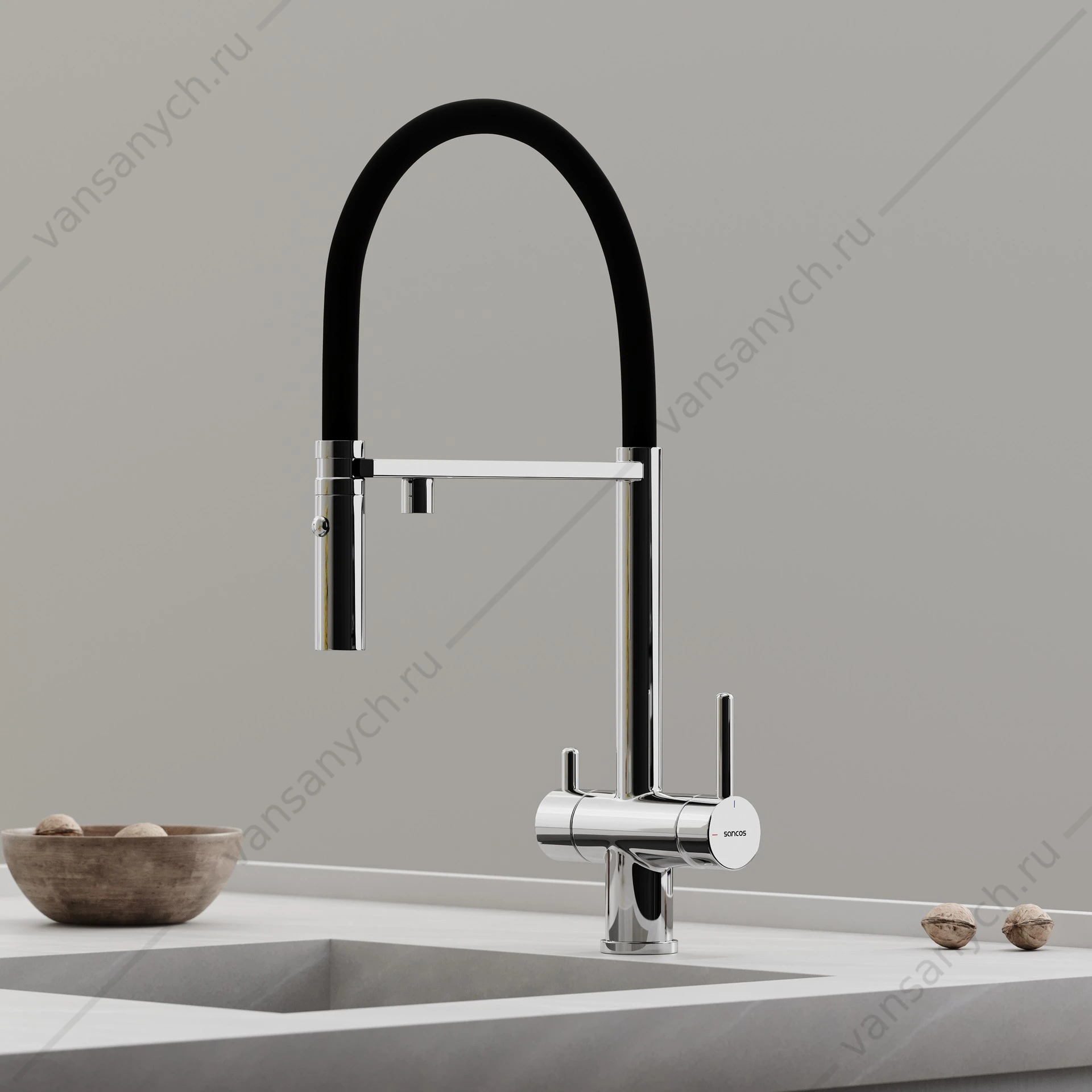 Смеситель с гибким изливом, под фильтр питьевой воды Sancos Imola SC4010CH хром/черный
