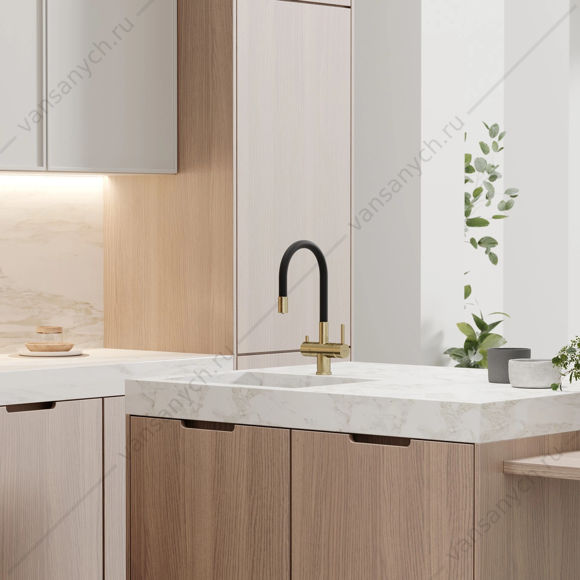 Смеситель с гибким изливом, под фильтр питьевой воды Sancos Lucia SC4004BG брашир. золото/черный