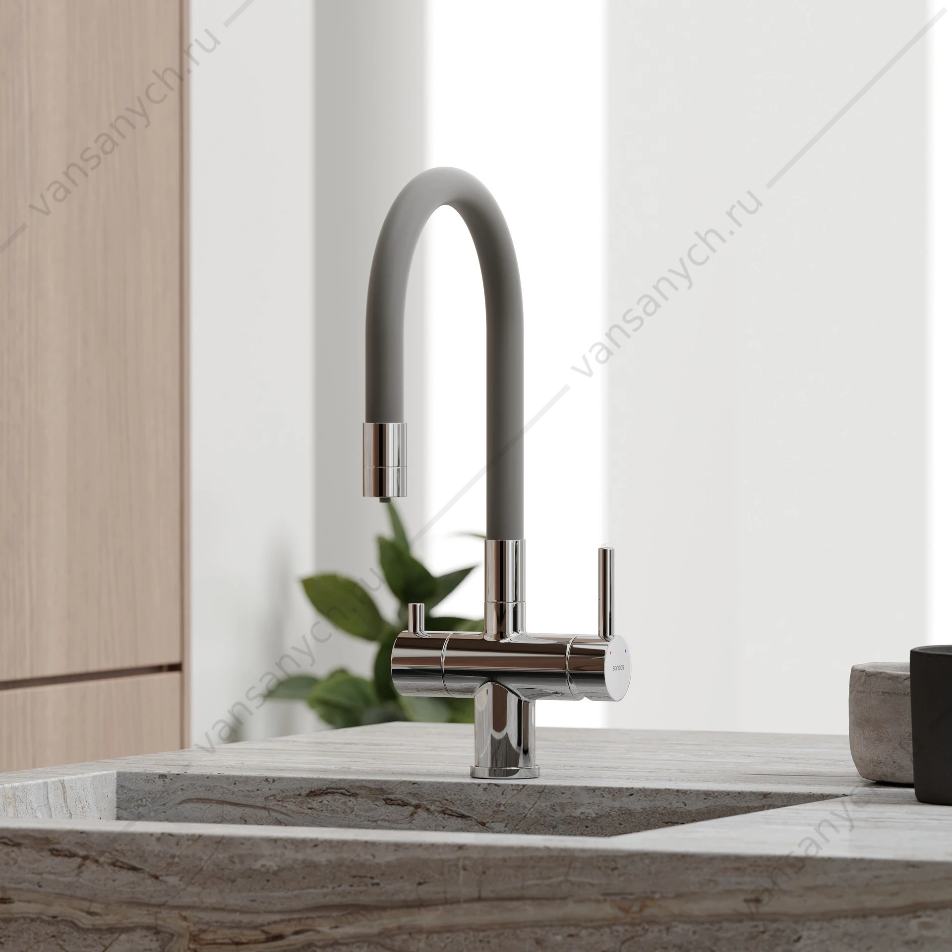 Смеситель с гибким изливом, под фильтр питьевой воды Sancos Lucia SC4004CH хром/серый
