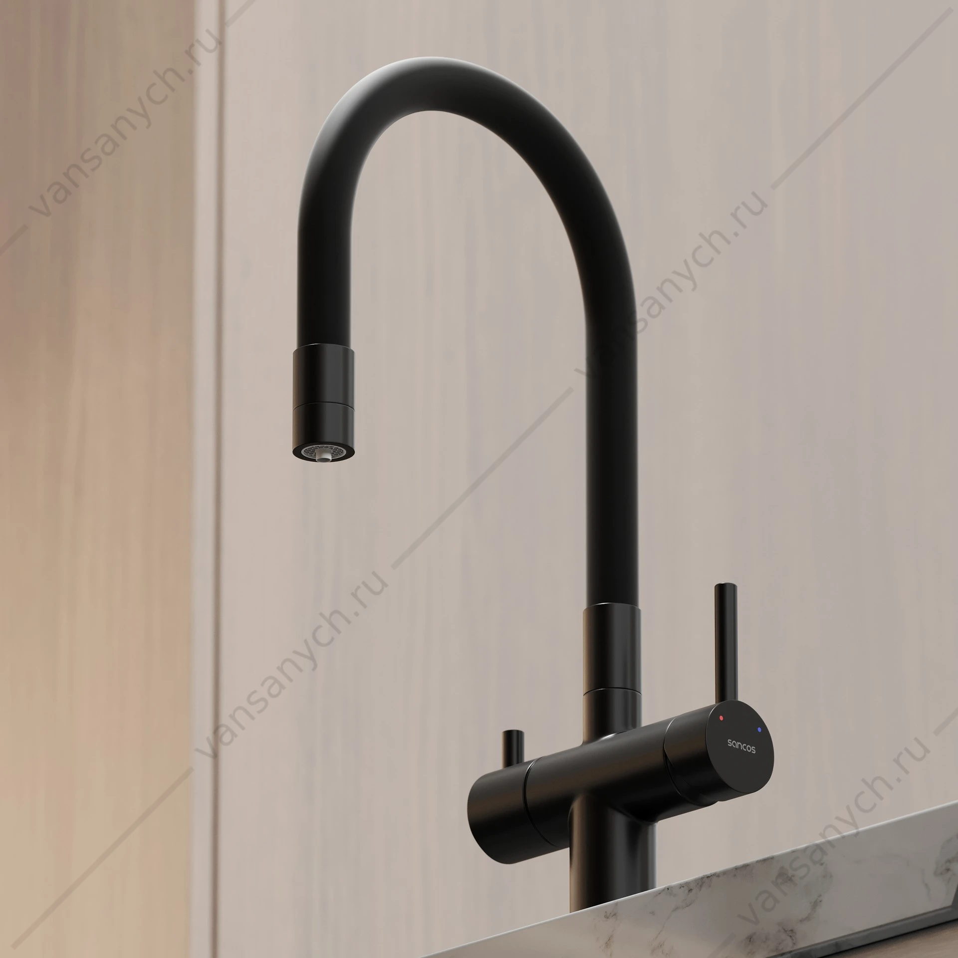 Смеситель с гибким изливом, под фильтр питьевой воды Sancos Lucia SC4004MB черный матовый/черный