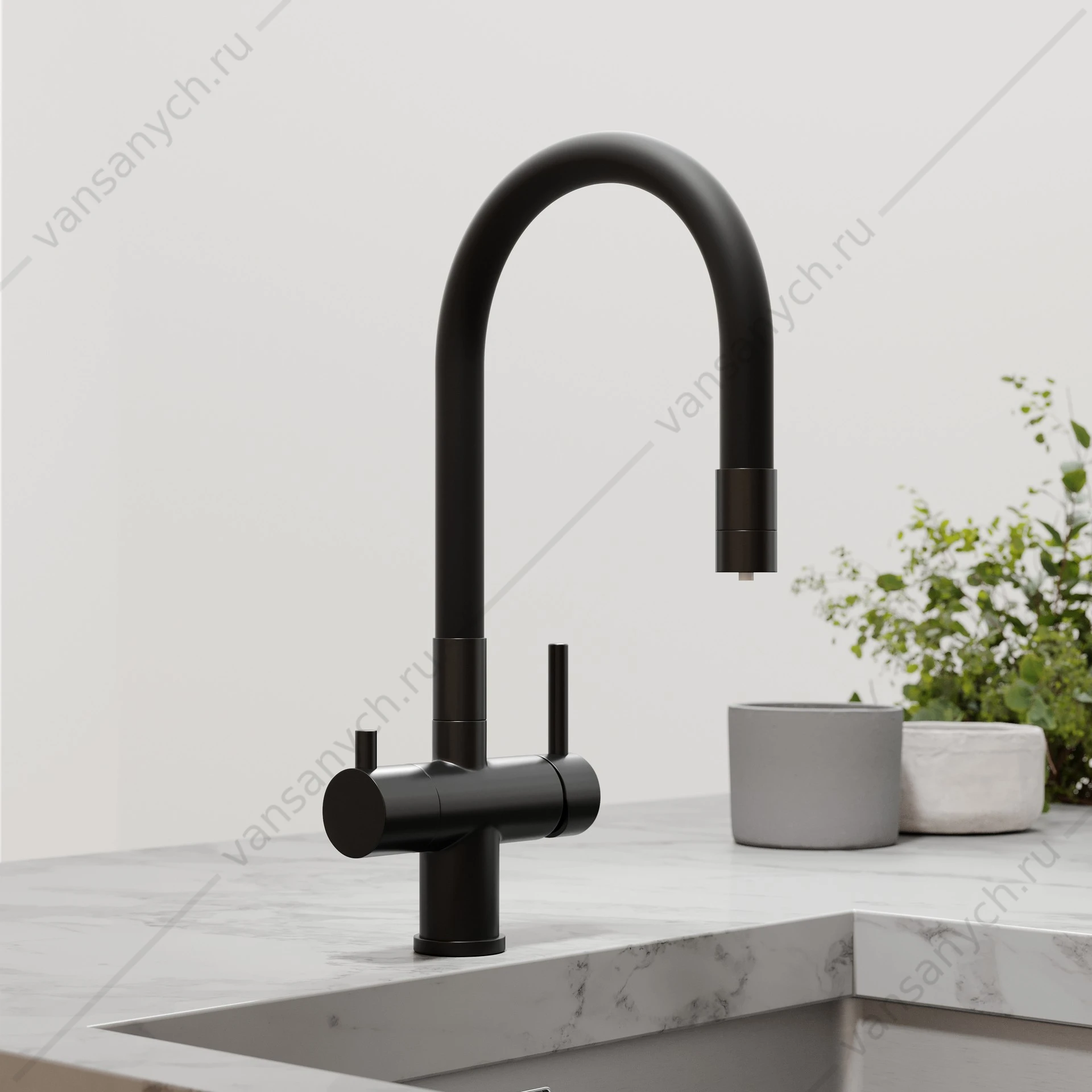 Смеситель с гибким изливом, под фильтр питьевой воды Sancos Lucia SC4004MB черный матовый/черный