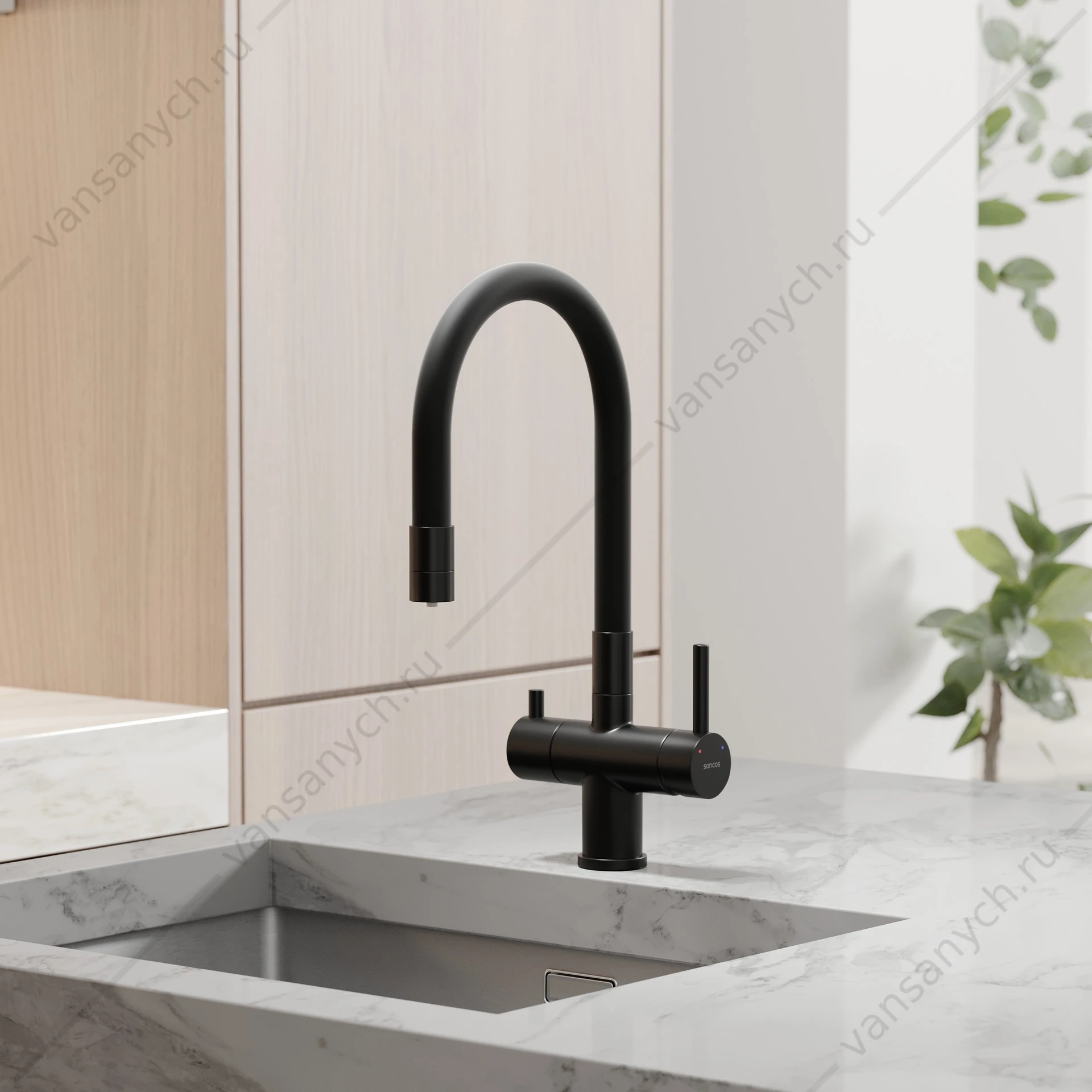 Смеситель с гибким изливом, под фильтр питьевой воды Sancos Lucia SC4004MB черный матовый/черный
