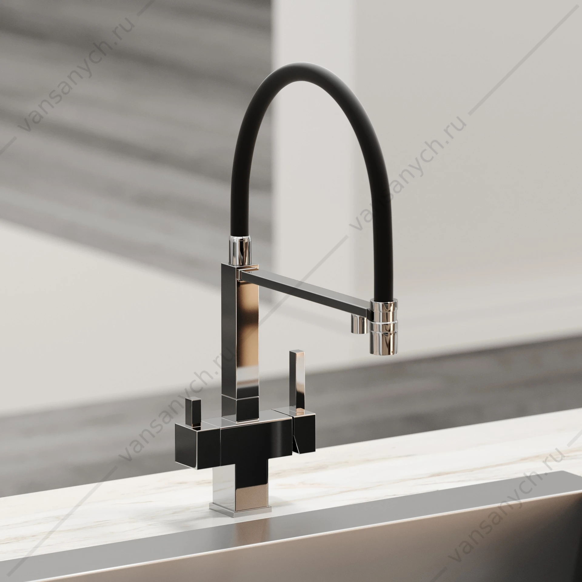 Смеситель с гибким изливом, под фильтр питьевой воды Sancos Moro SC4006CH хром/черный