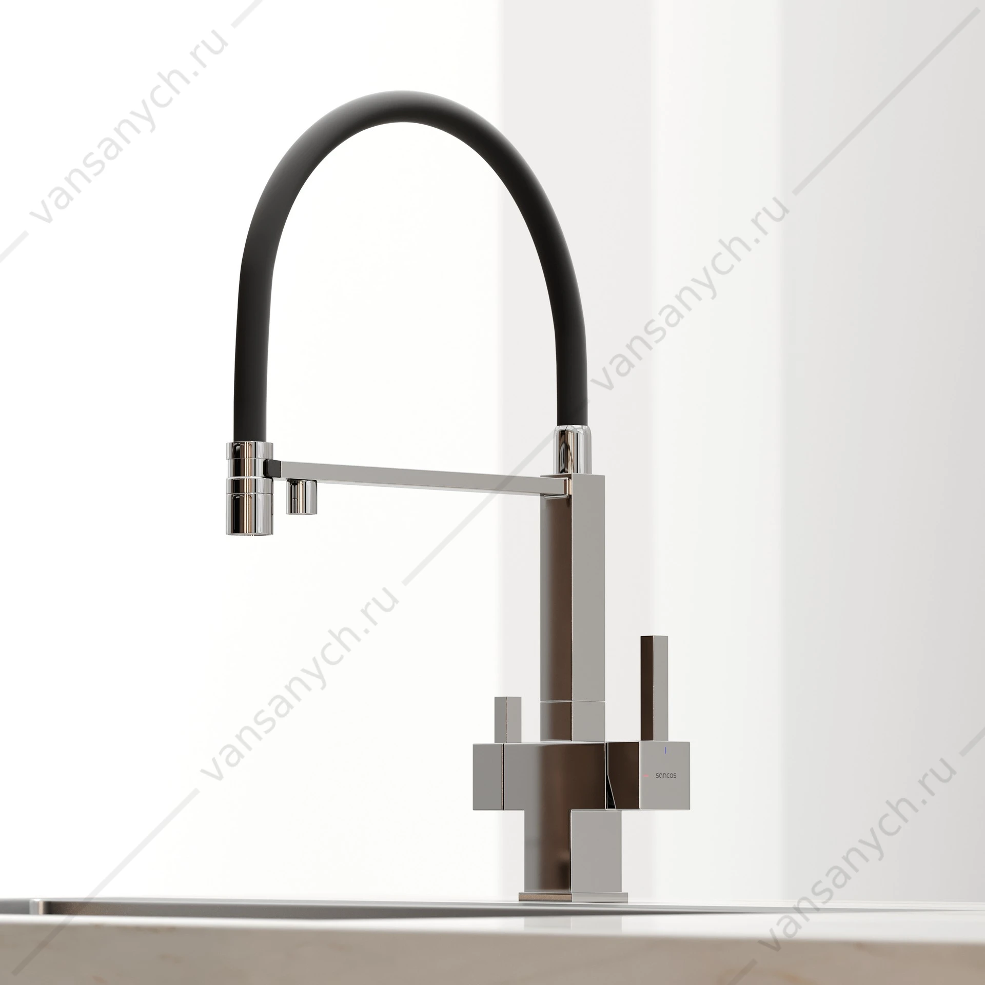 Смеситель с гибким изливом, под фильтр питьевой воды Sancos Moro SC4006CH хром/черный
