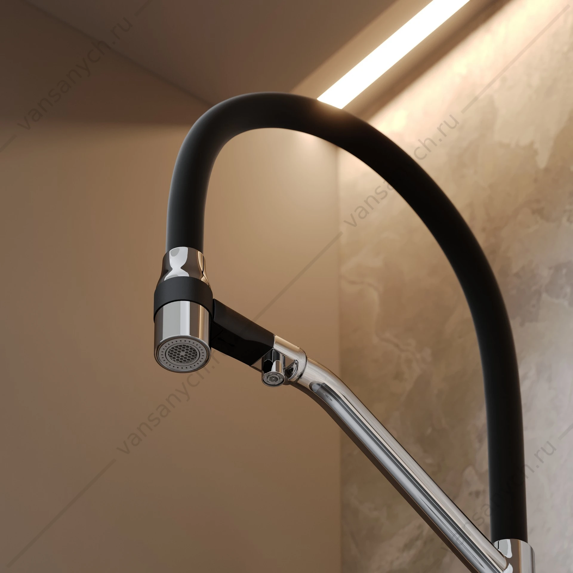 Смеситель с гибким изливом, под фильтр питьевой воды Sancos Orta SC4008CH хром/черный