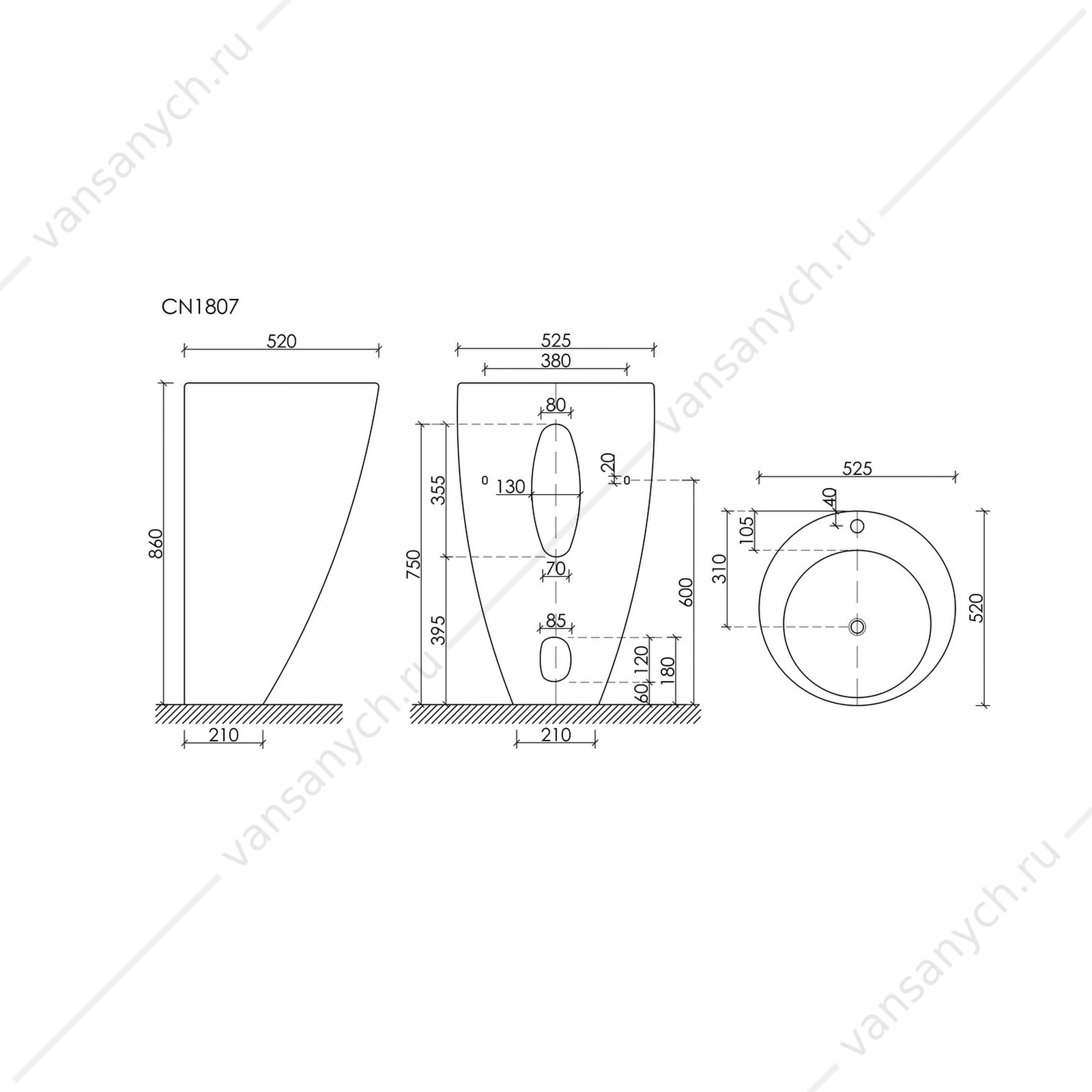 Раковина 55х52 Ceramica Nova 850 CN1807 напольная белый