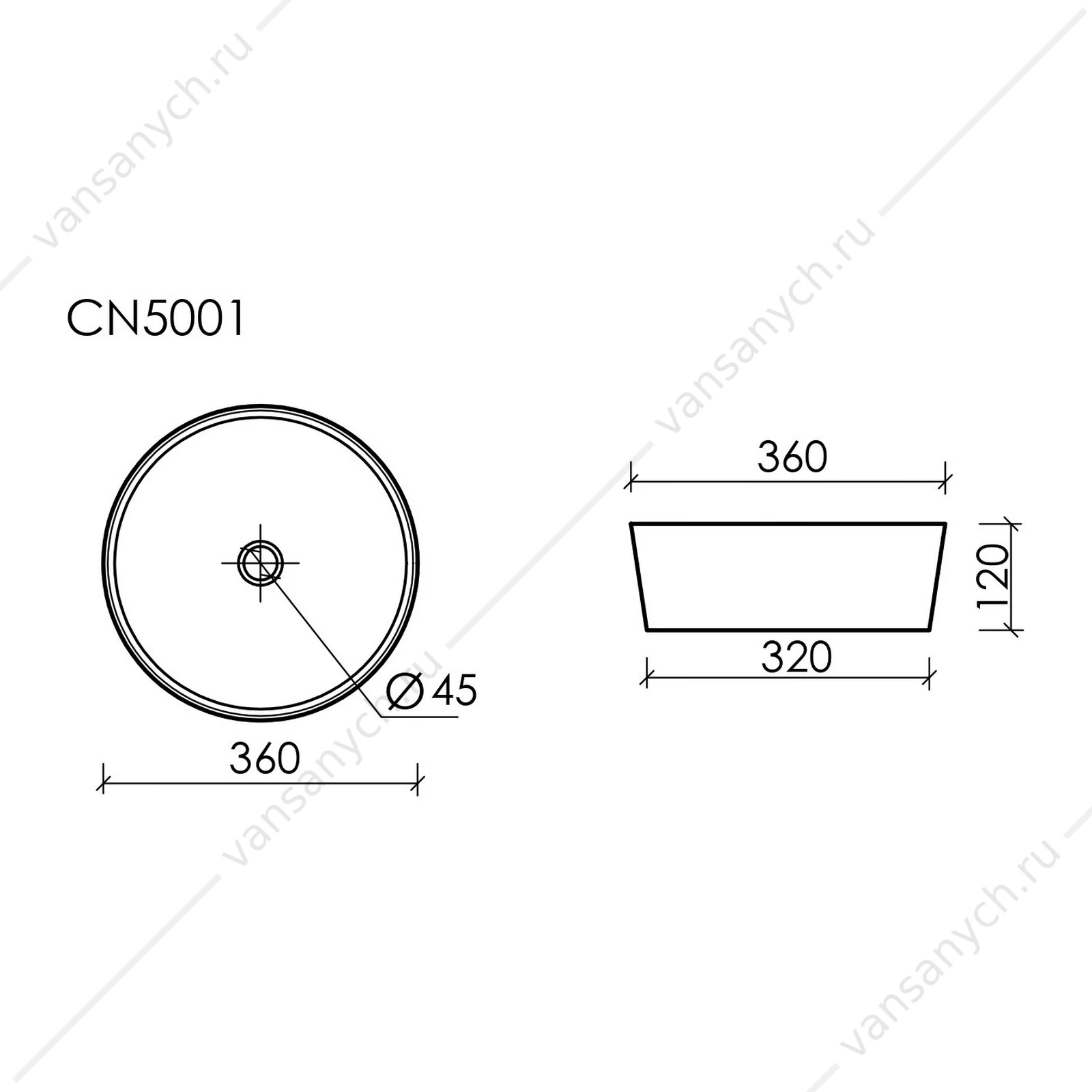 Раковина 36см Ceramica Nova ELEMENT CN5001 накладная белый