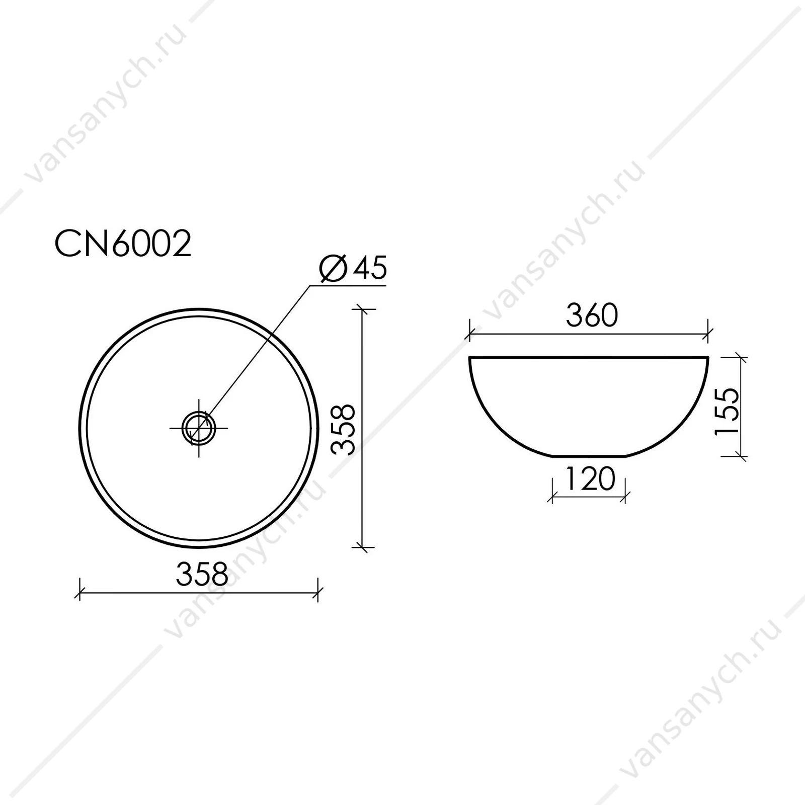 Раковина 36см Ceramica Nova ELEMENT CN6002 накладная белый