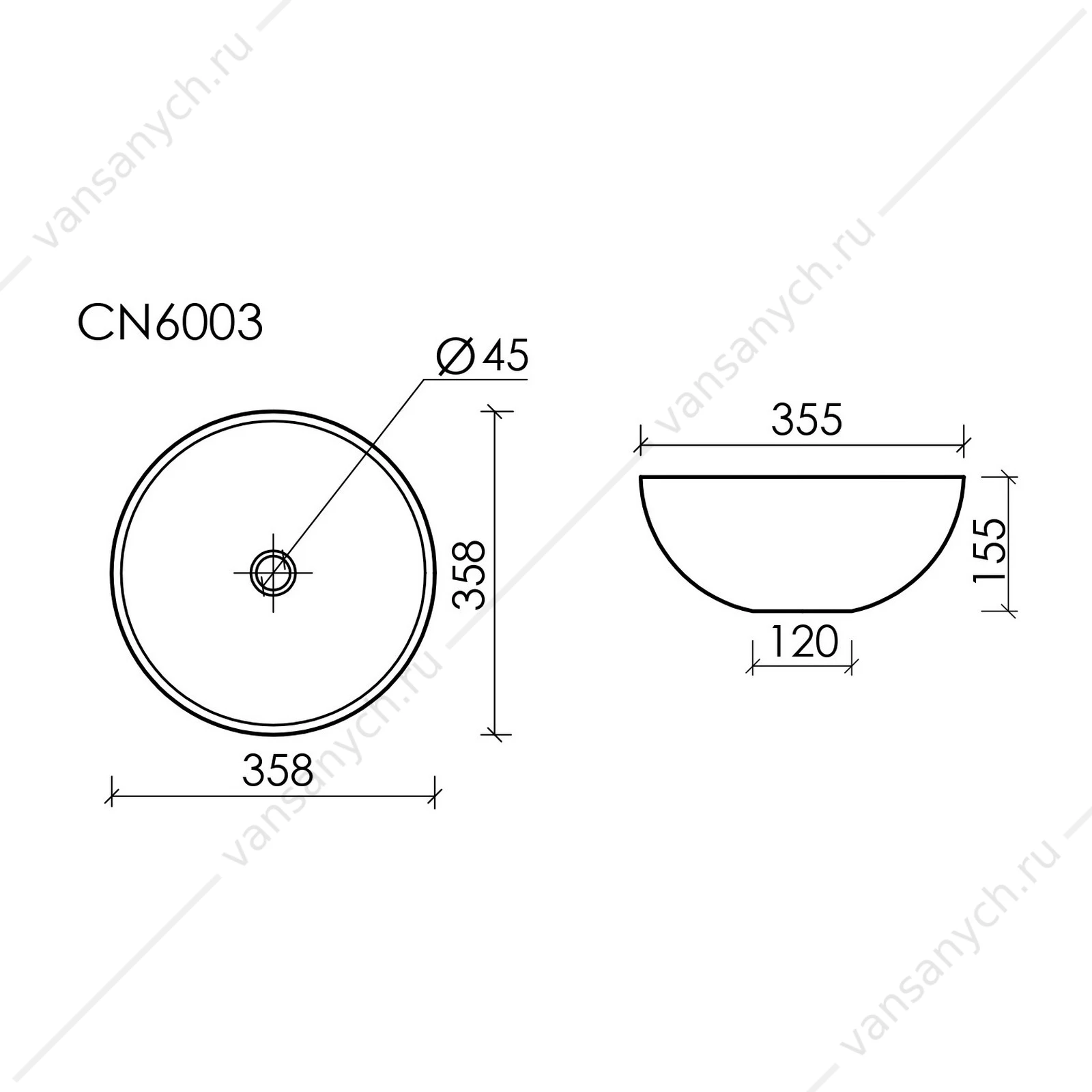 Раковина 36см Ceramica Nova ELEMENT CN6003 накладная белый матовый
