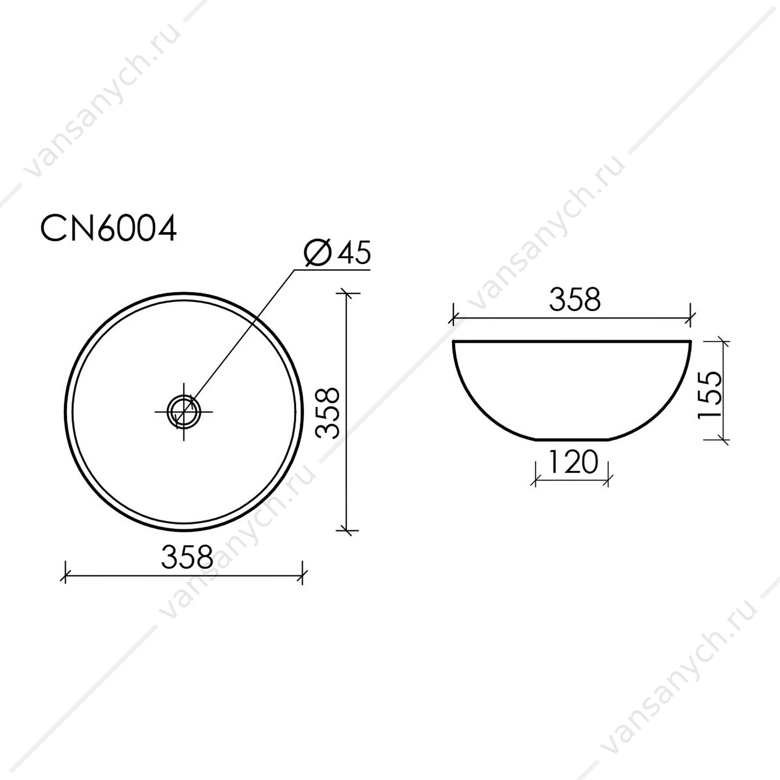 Раковина 36см Ceramica Nova ELEMENT CN6004 накладная черный матовый