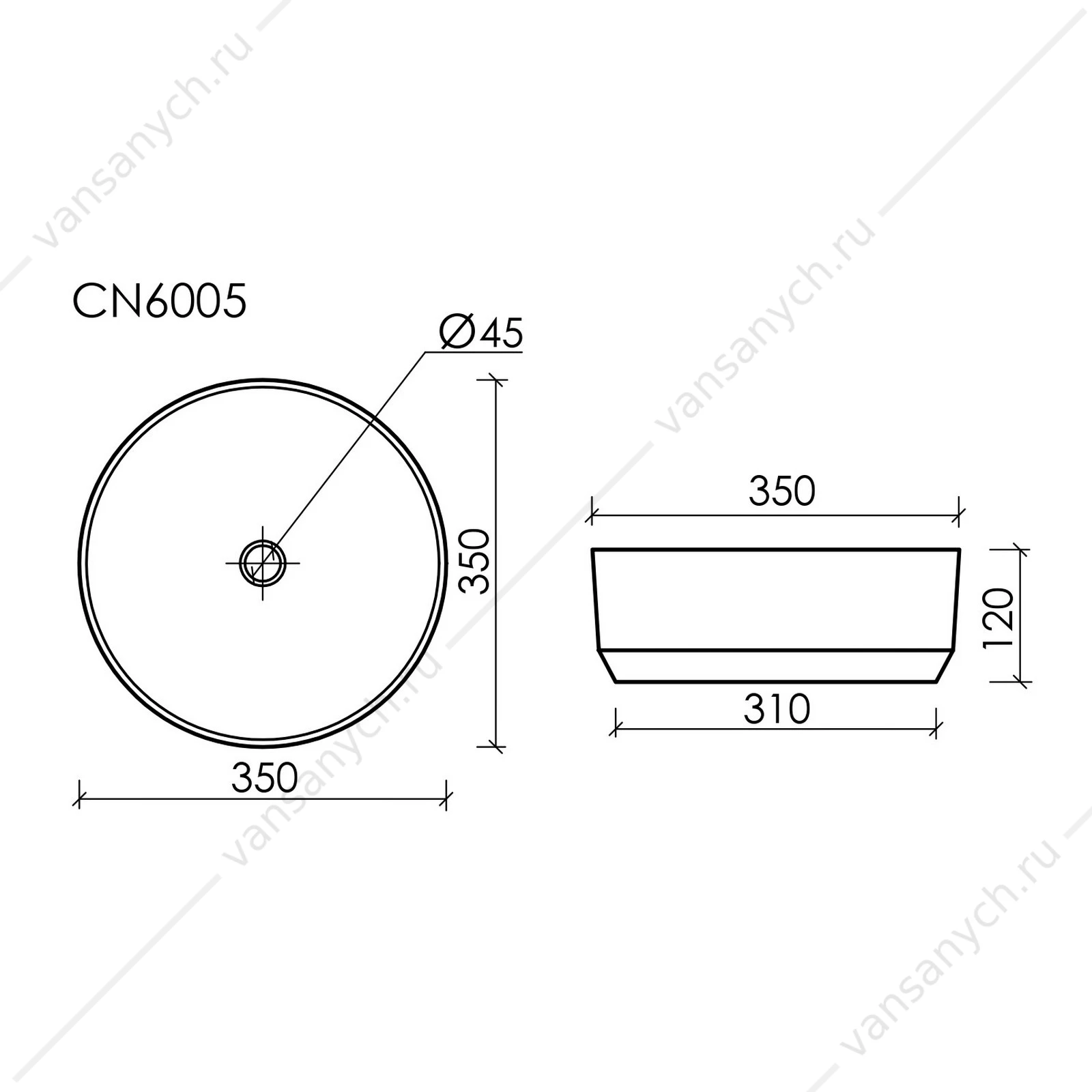 Раковина 36см Ceramica Nova ELEMENT CN6005 накладная белый