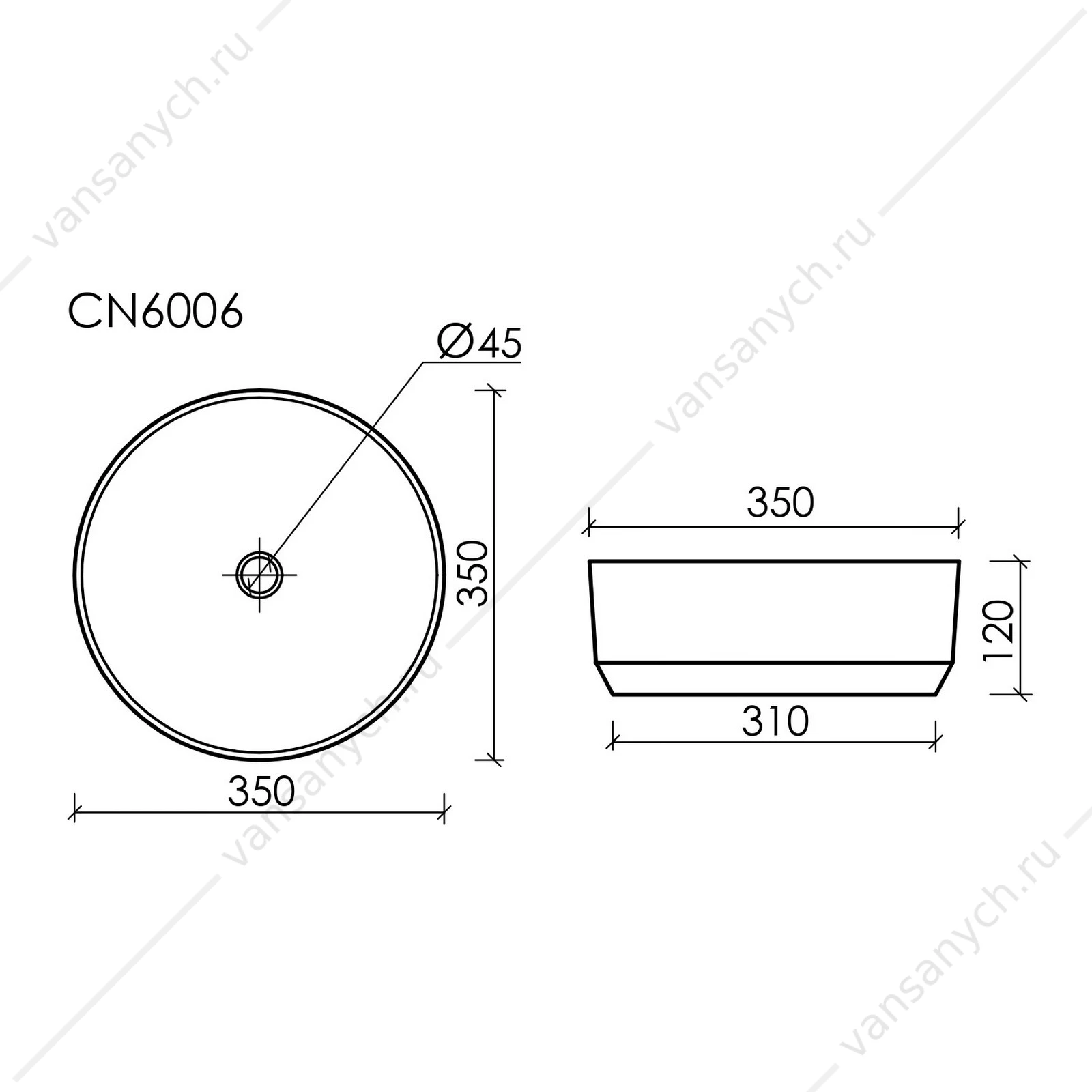 Раковина 36см Ceramica Nova ELEMENT CN6006 накладная белый матовый