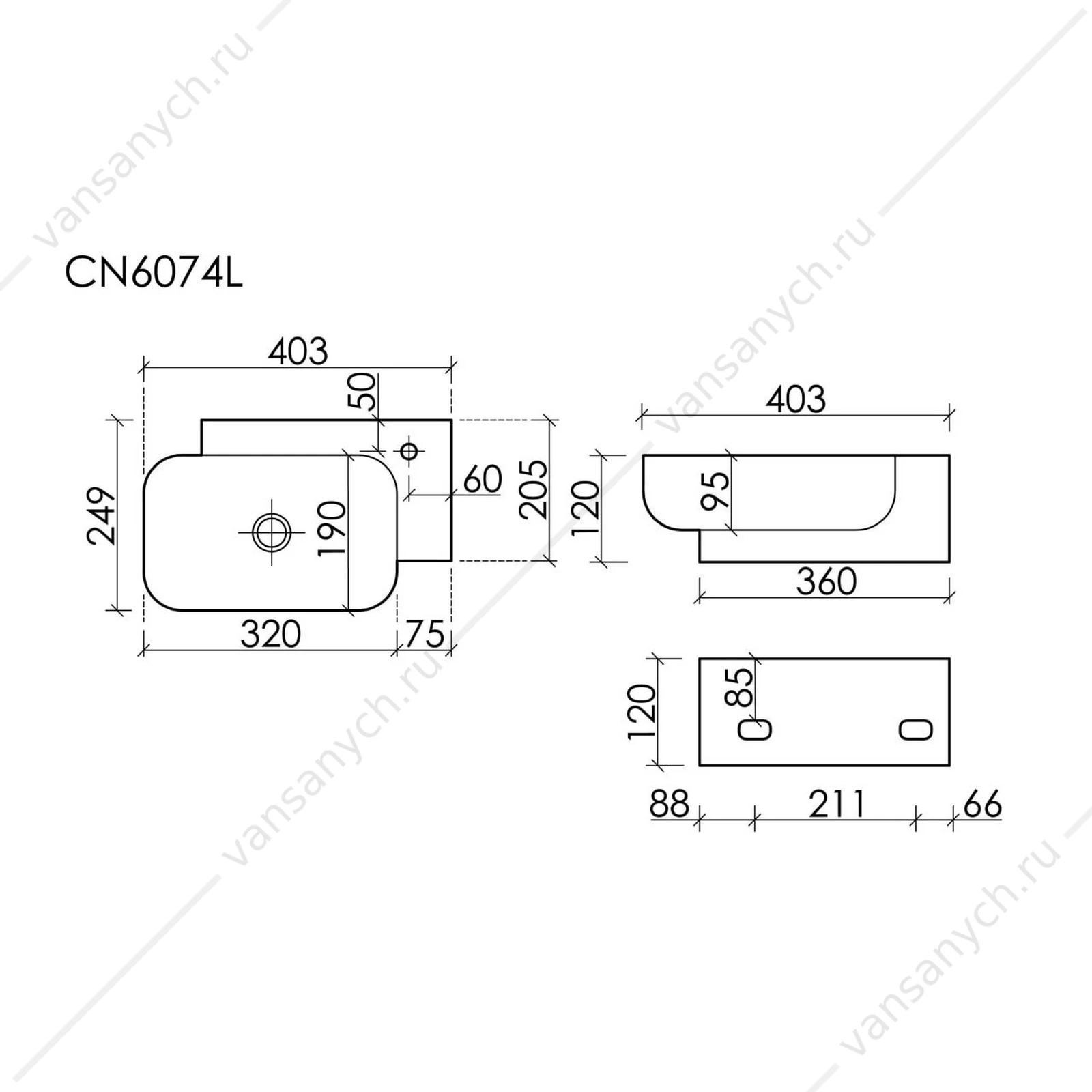 Раковина 40см Ceramica Nova ELEMENT CN6074L подвесная белый