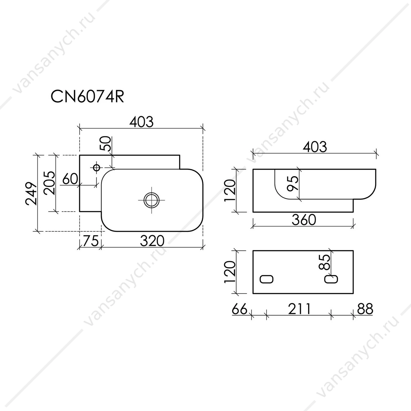 Раковина 40см Ceramica Nova ELEMENT CN6074R подвесная белый
