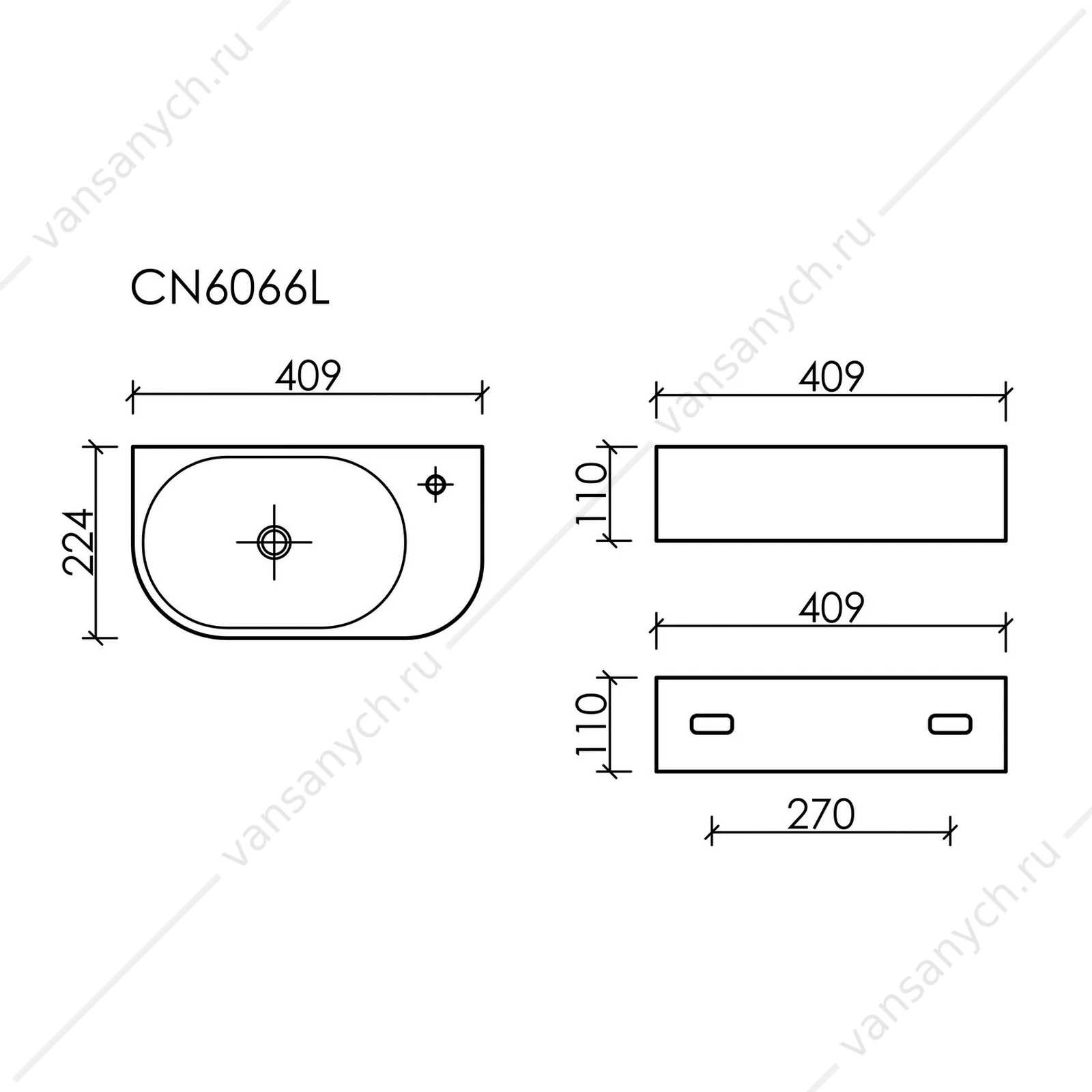 Раковина 41см Ceramica Nova ELEMENT CN6066L подвесная белый