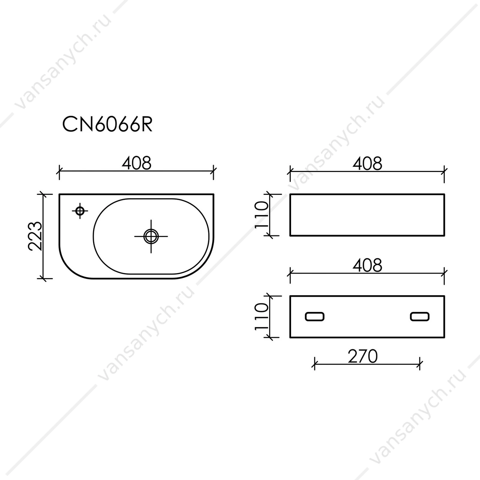 Раковина 41см Ceramica Nova ELEMENT CN6066R подвесная белый