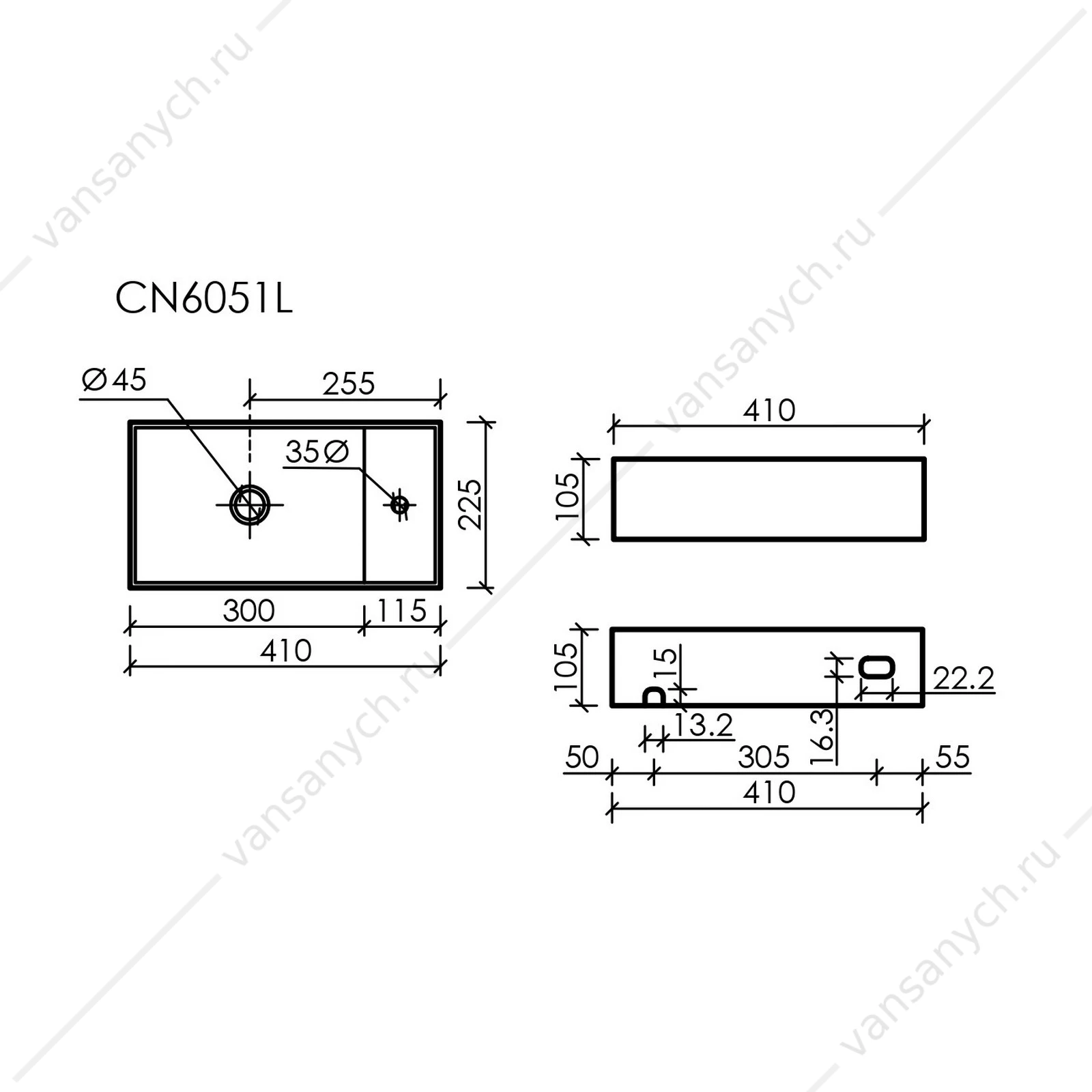 Раковина 42см Ceramica Nova ELEMENT CN6051L подвесная белый
