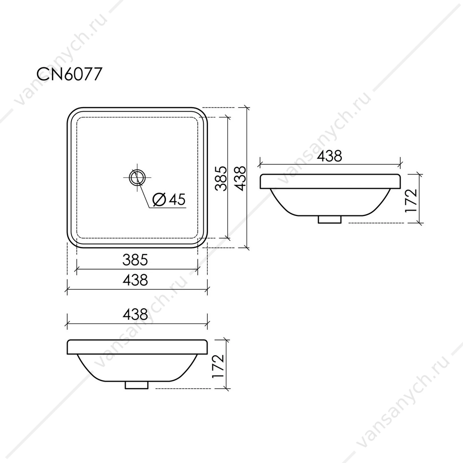 Раковина 44см Ceramica Nova ELEMENT CN6077 встраиваемая белый