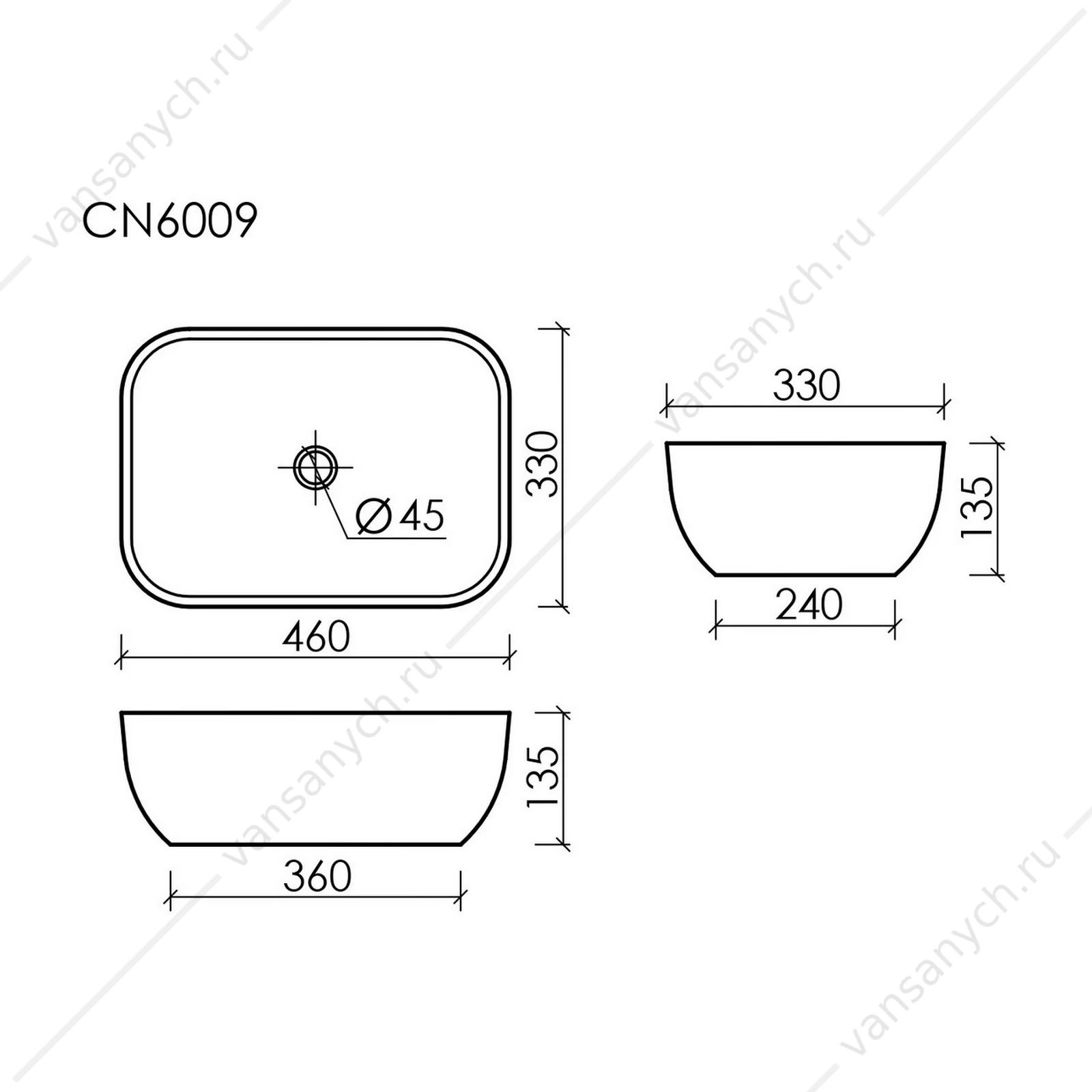 Раковина 46см Ceramica Nova ELEMENT CN6009MDH накладная темный антрацит матовый