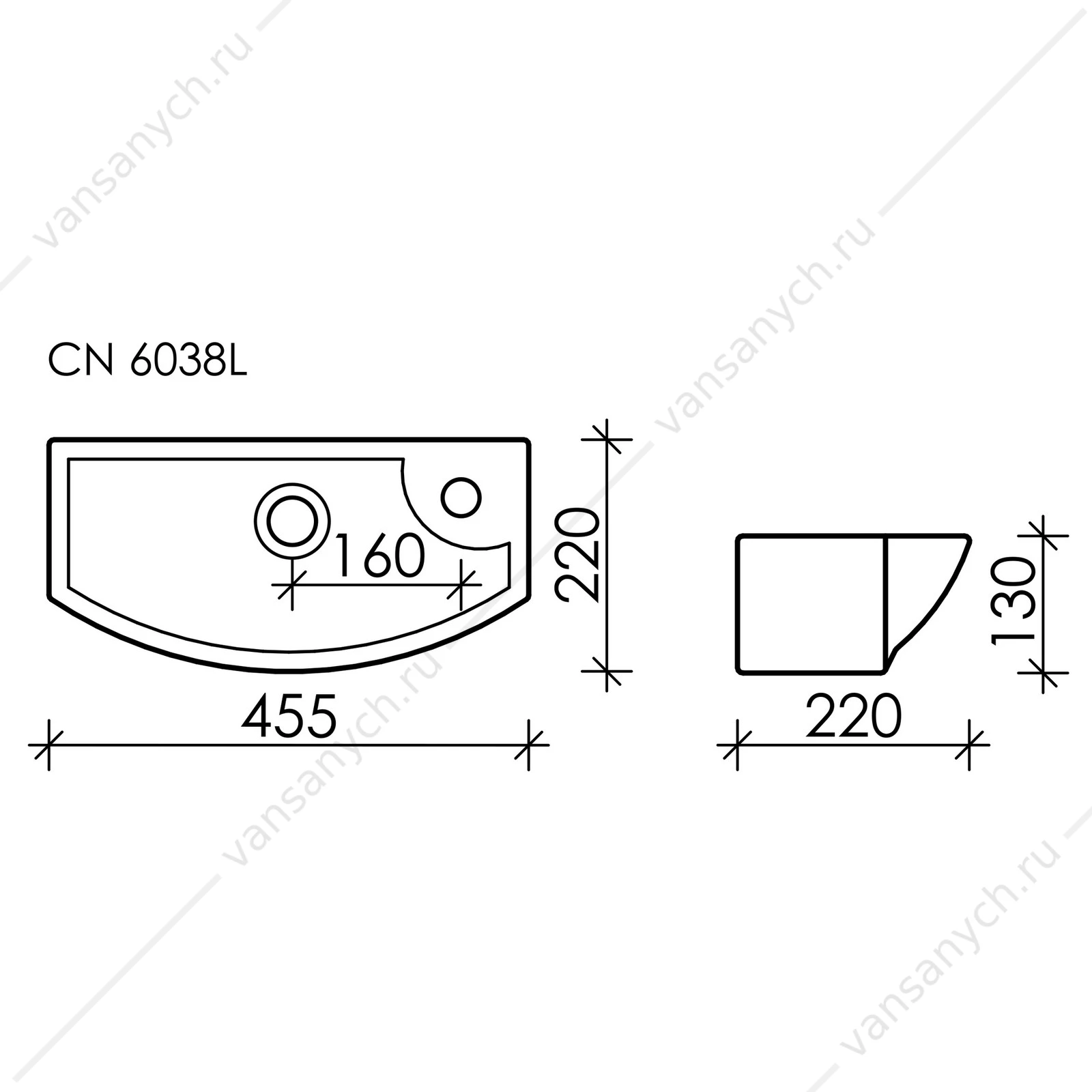Раковина 46см Ceramica Nova ELEMENT CN6038L подвесная белый