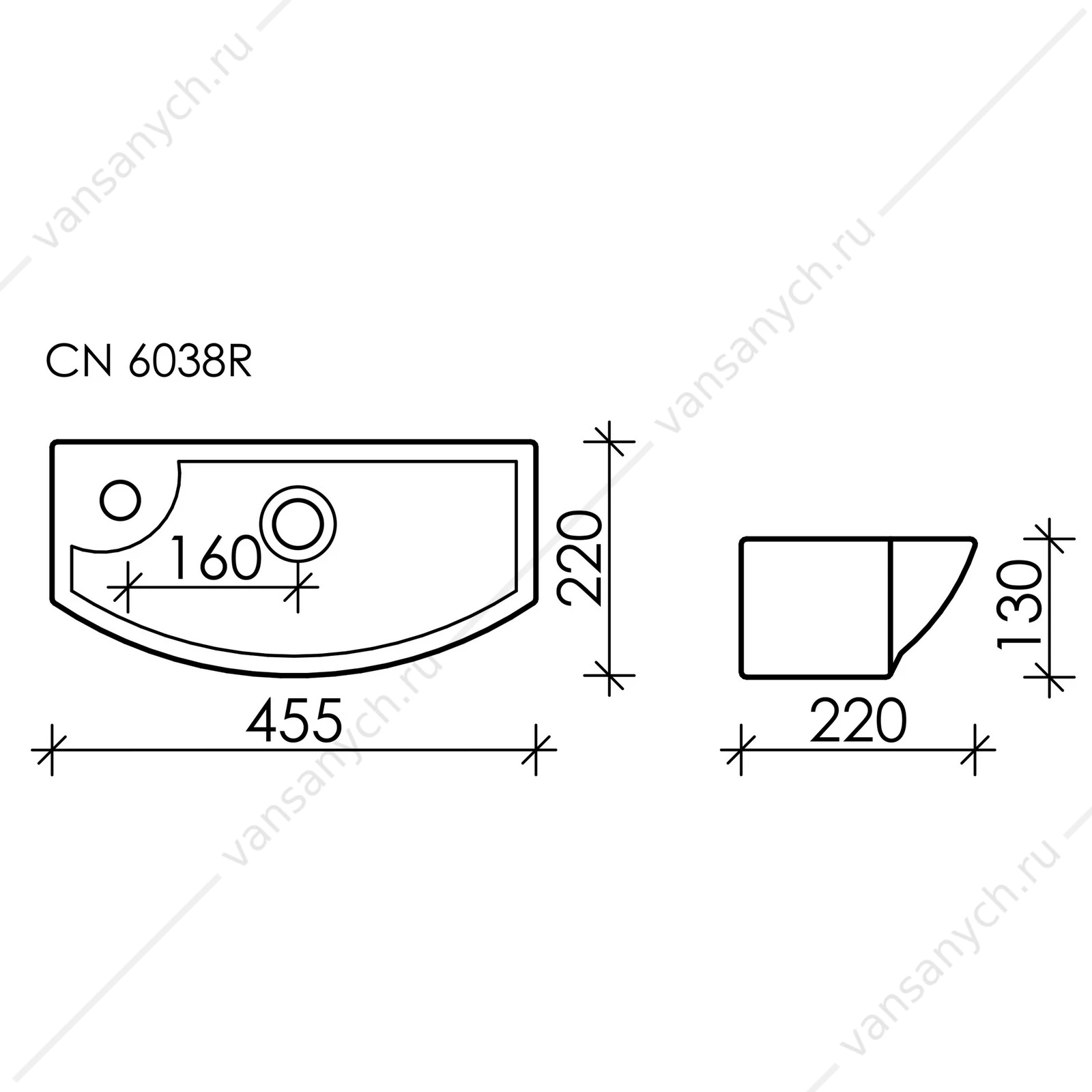 Раковина 46см Ceramica Nova ELEMENT CN6038R подвесная белый