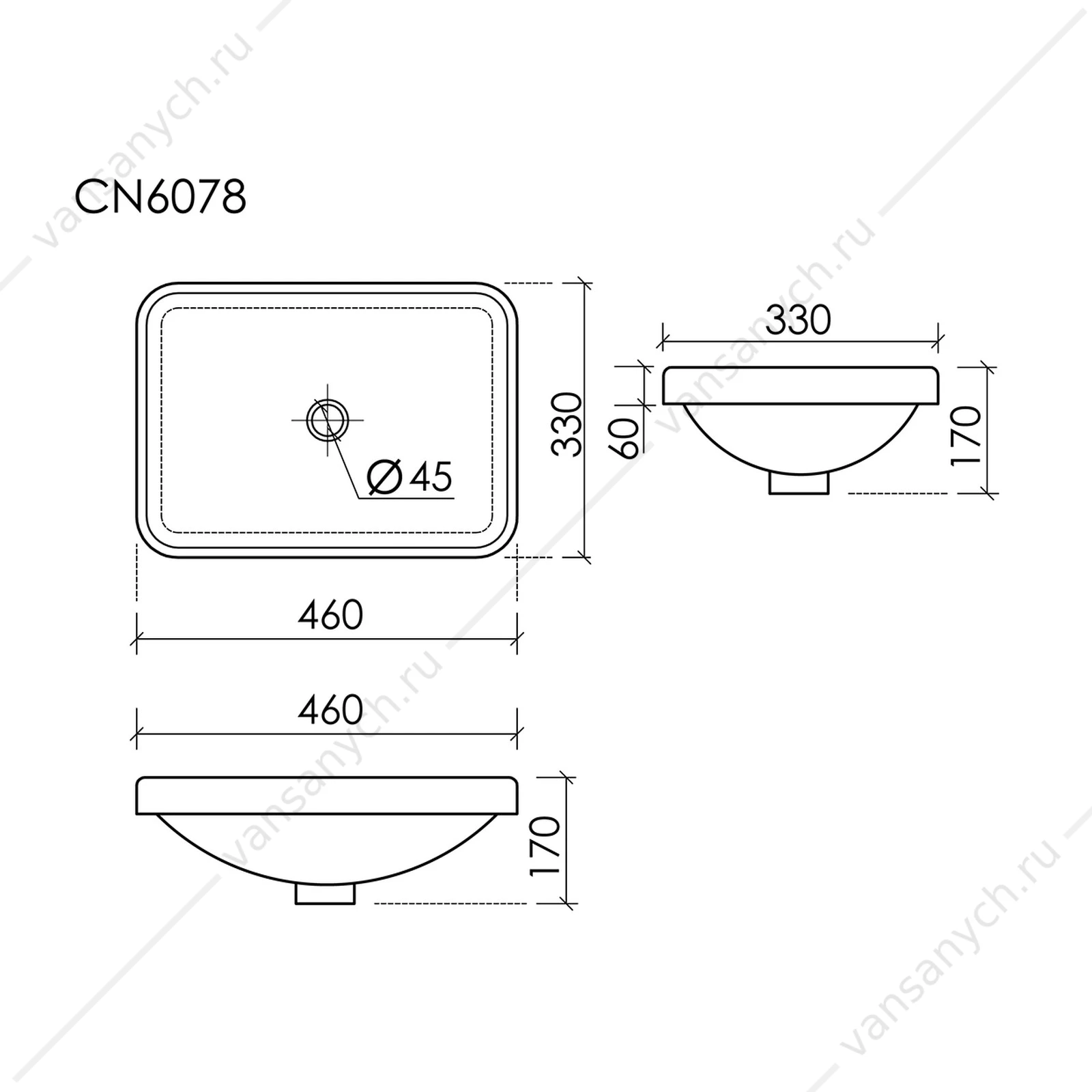 Раковина 46см Ceramica Nova ELEMENT CN6078 встраиваемая белый