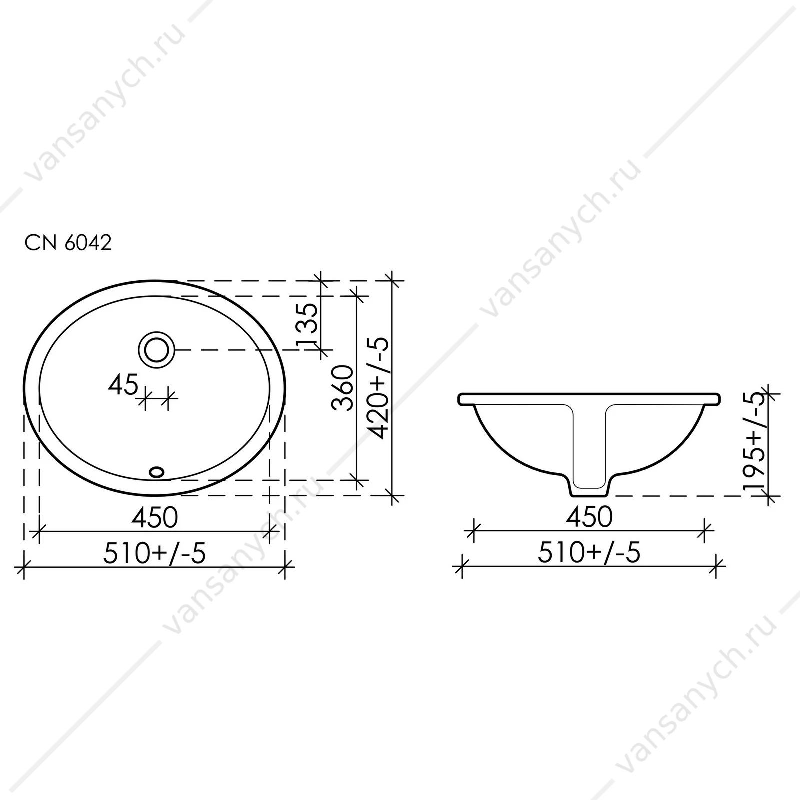 Раковина 51см Ceramica Nova ELEMENT CN6042 встраиваемая белый
