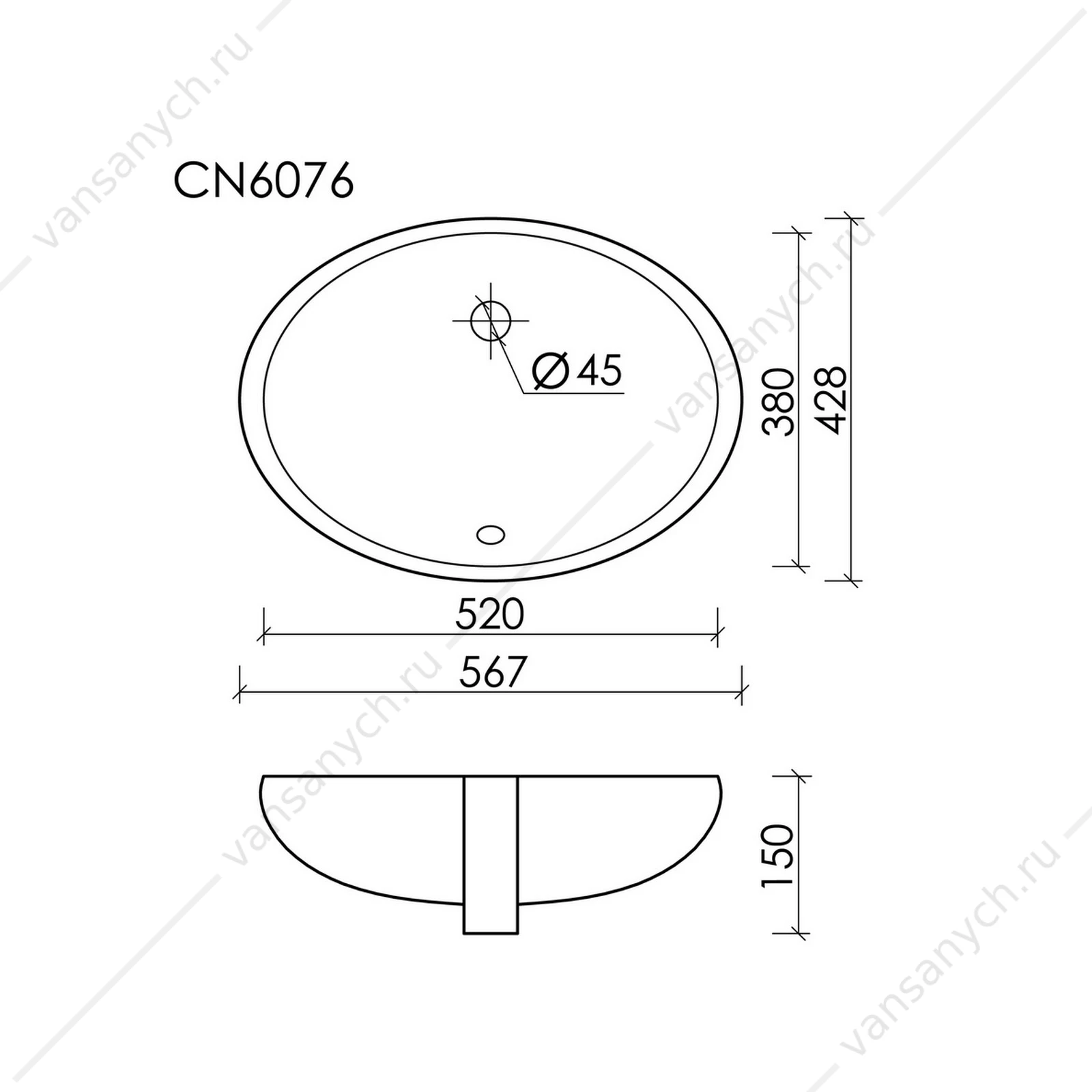 Раковина 52см Ceramica Nova ELEMENT CN6076 встраиваемая белый