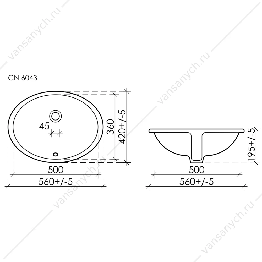 Раковина 56см Ceramica Nova ELEMENT CN6043 встраиваемая белый