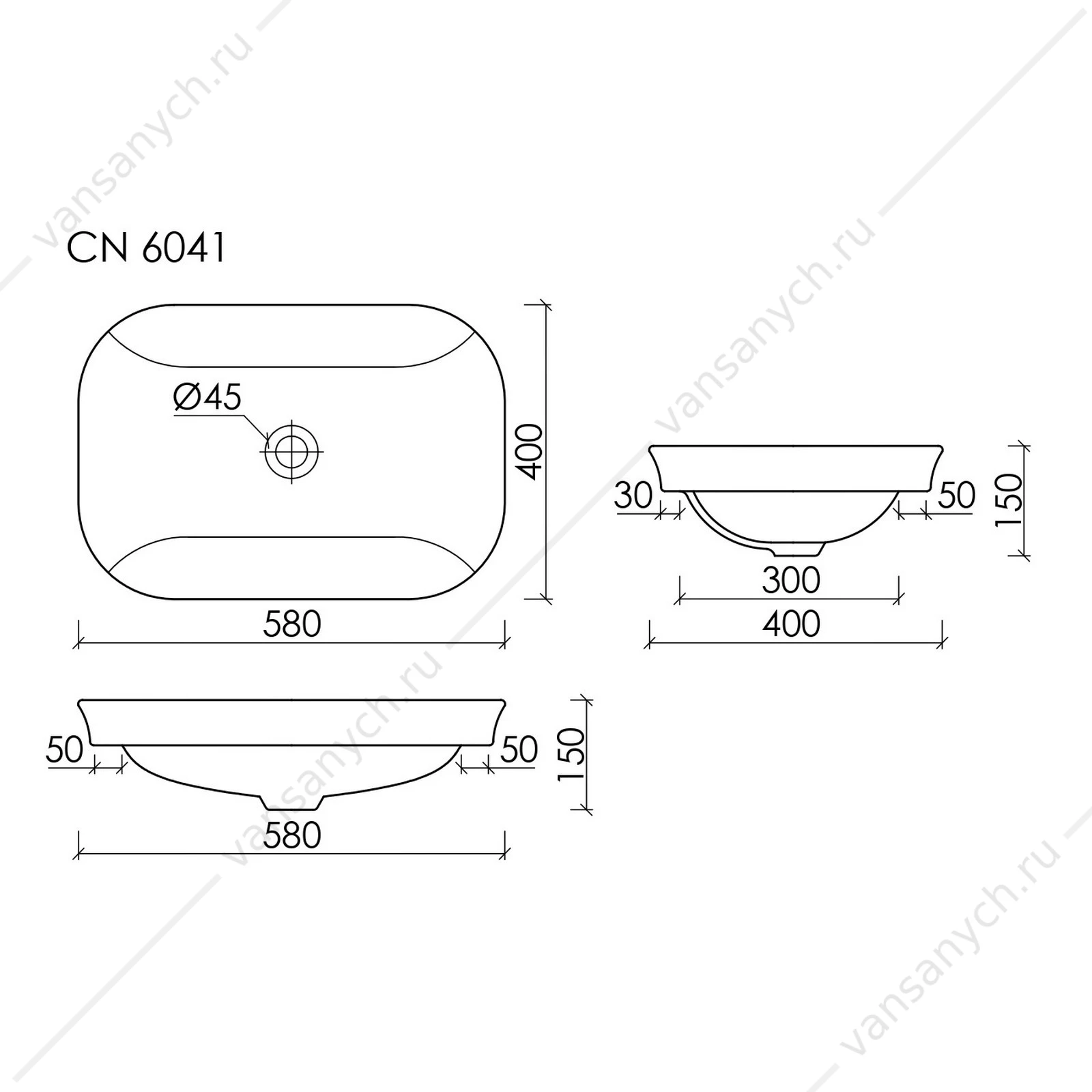 Раковина 58см Ceramica Nova ELEMENT CN6041 встраиваемая белый