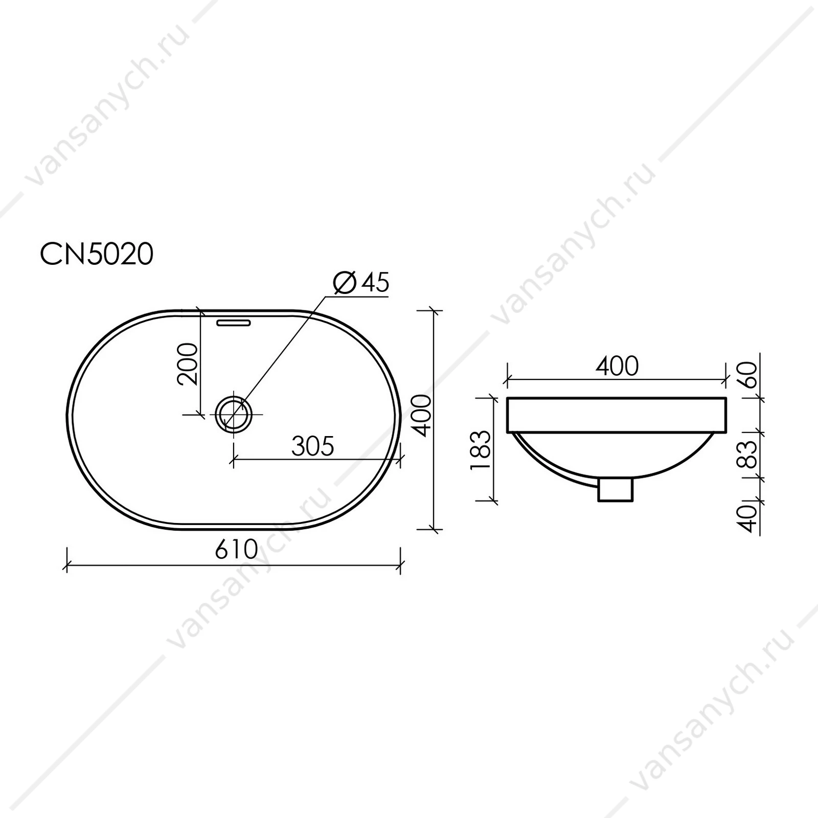 Раковина 60см Ceramica Nova ELEMENT CN5020 встраиваемая белый