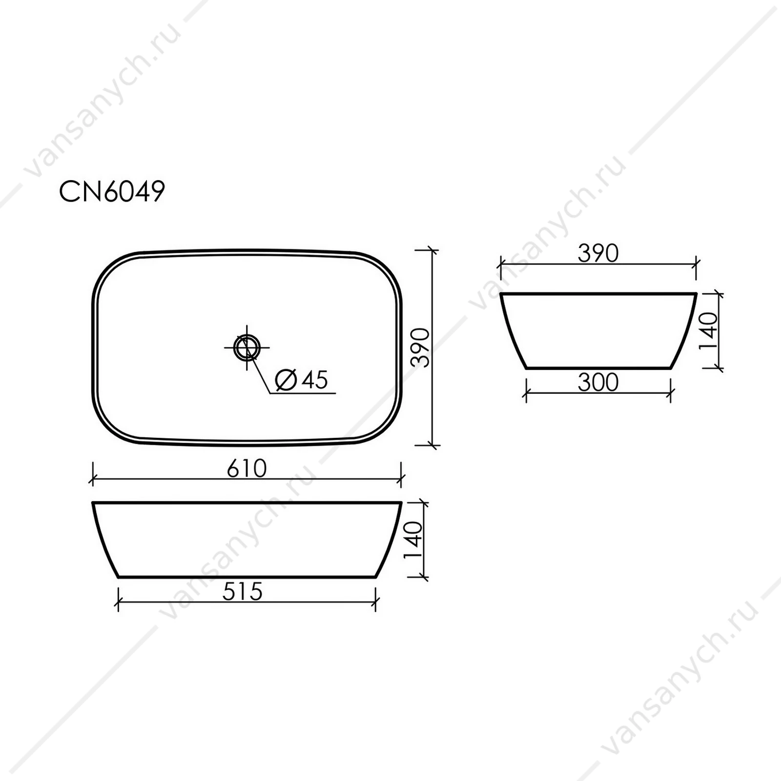 Раковина 60см Ceramica Nova ELEMENT CN6049 накладная белый