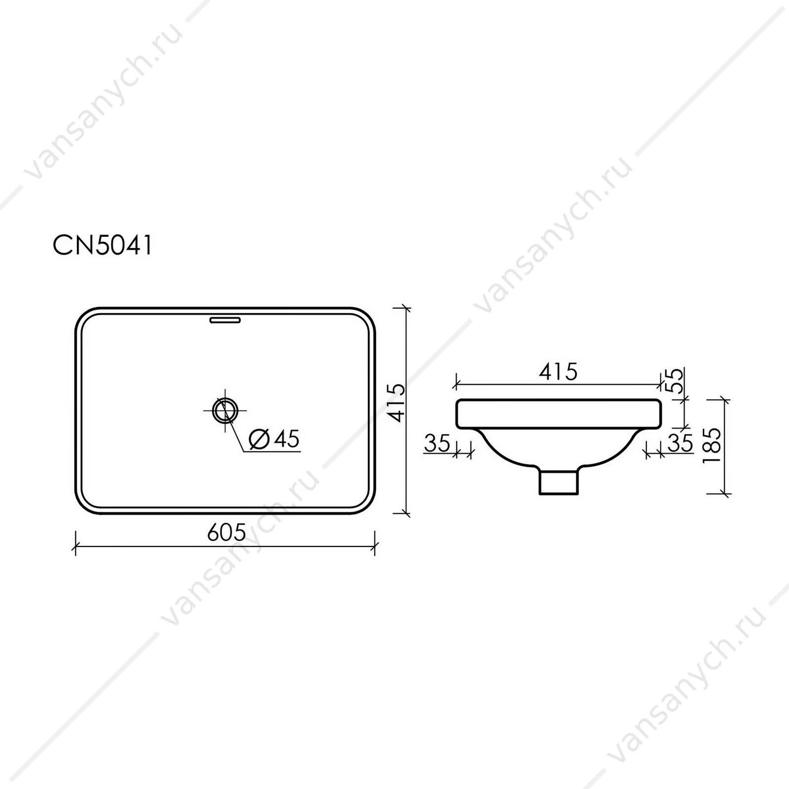Раковина 61см Ceramica Nova ELEMENT CN5041 встраиваемая белый
