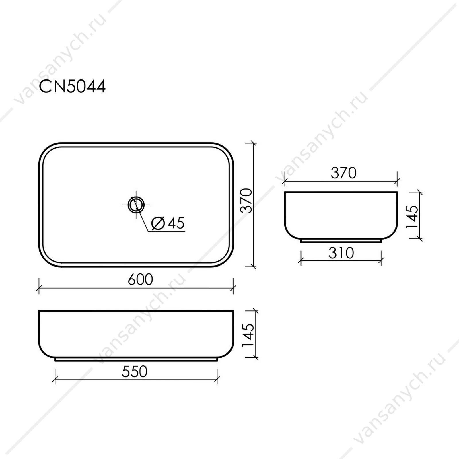 Раковина 61см Ceramica Nova ELEMENT CN5044 накладная белый