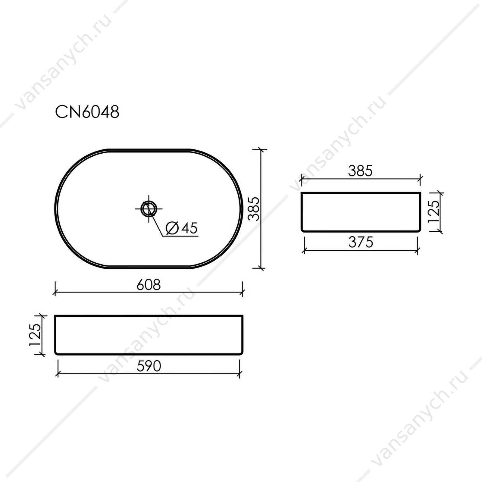 Раковина 61см Ceramica Nova ELEMENT CN6048 накладная белый