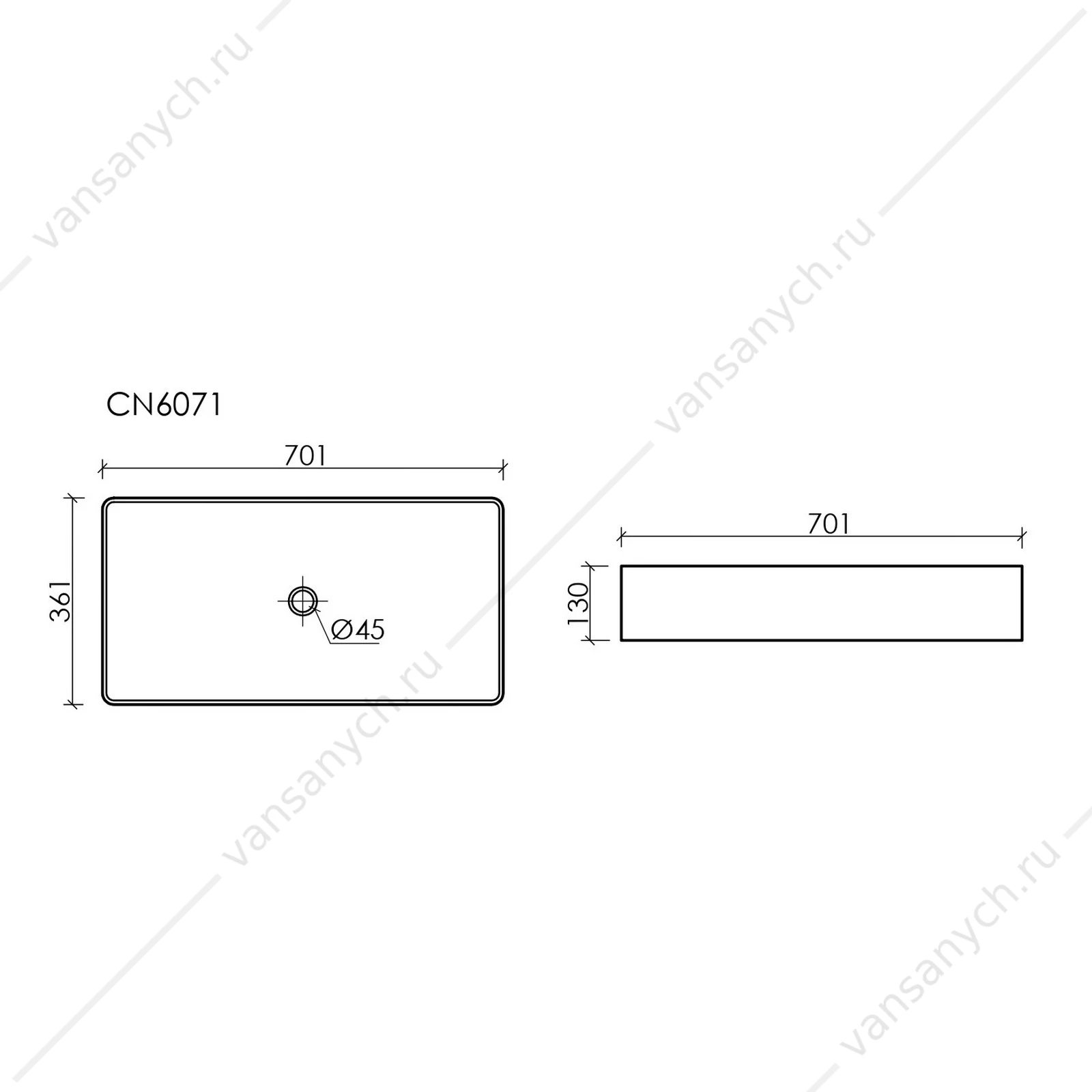 Раковина 70см Ceramica Nova ELEMENT CN6071MB накладная черный матовый