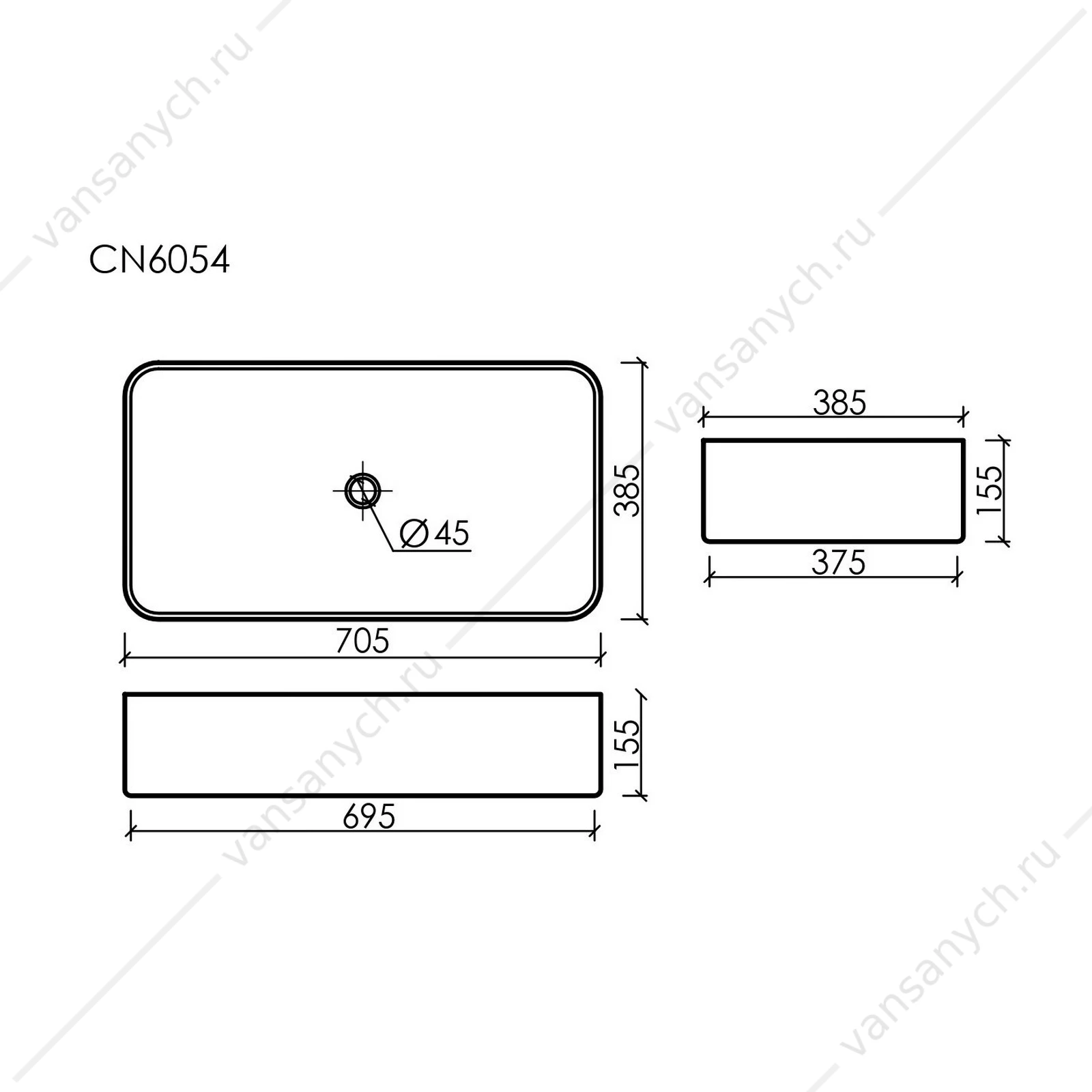 Раковина 71см Ceramica Nova ELEMENT CN6054 накладная белый