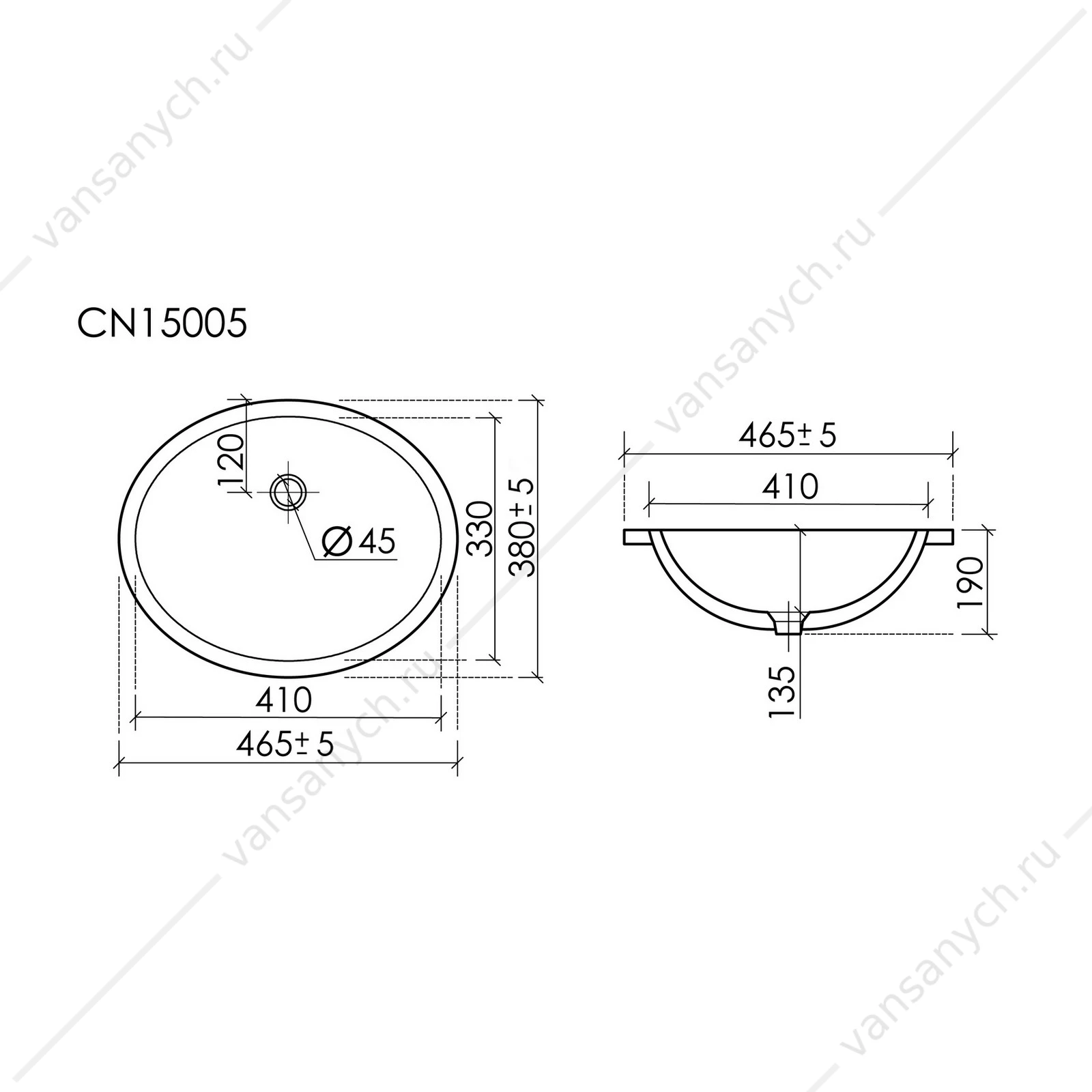 Раковина 47см Ceramica Nova Era CN15005 встраиваемая белый