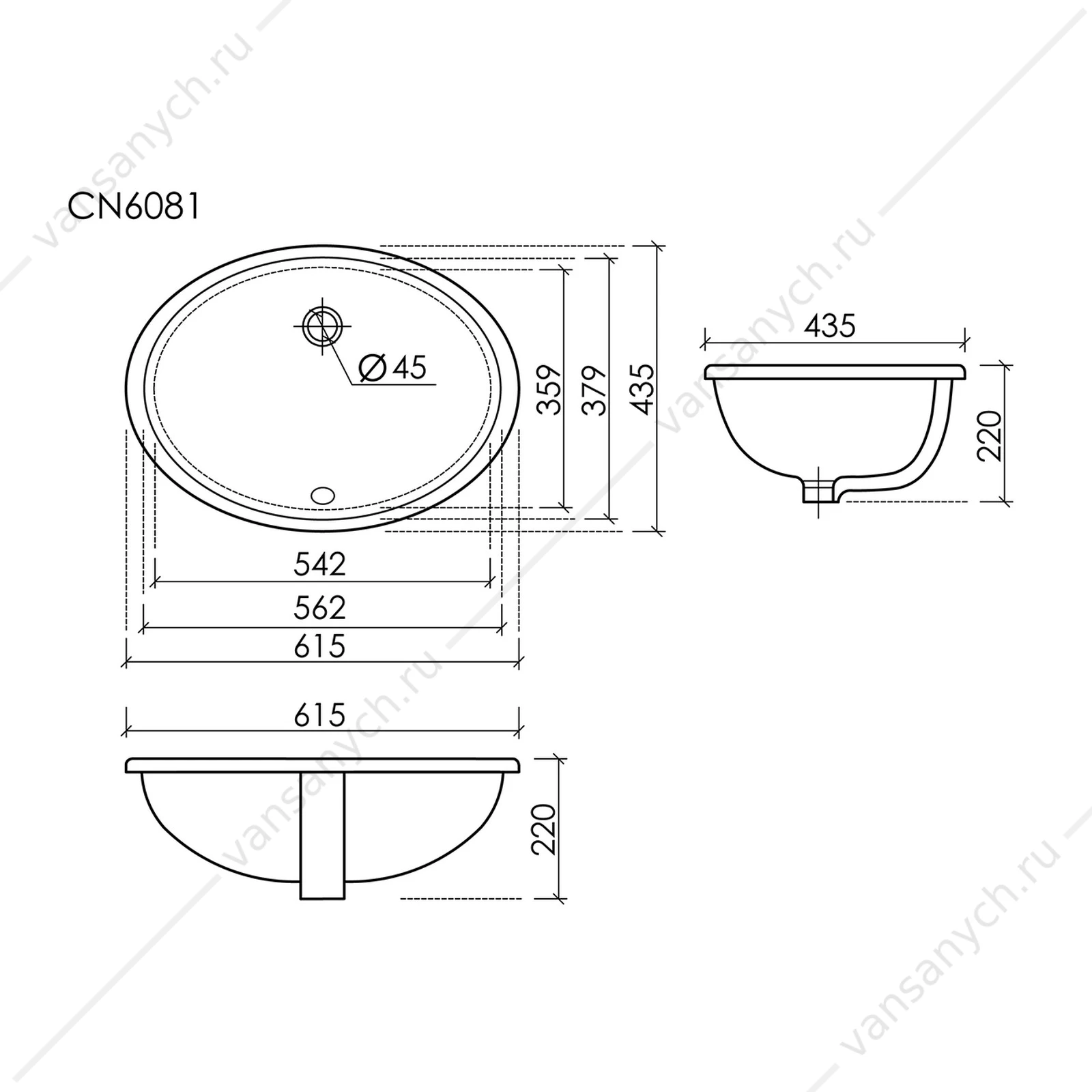 Раковина 62см Ceramica Nova Era CN6081 встраиваемая белый