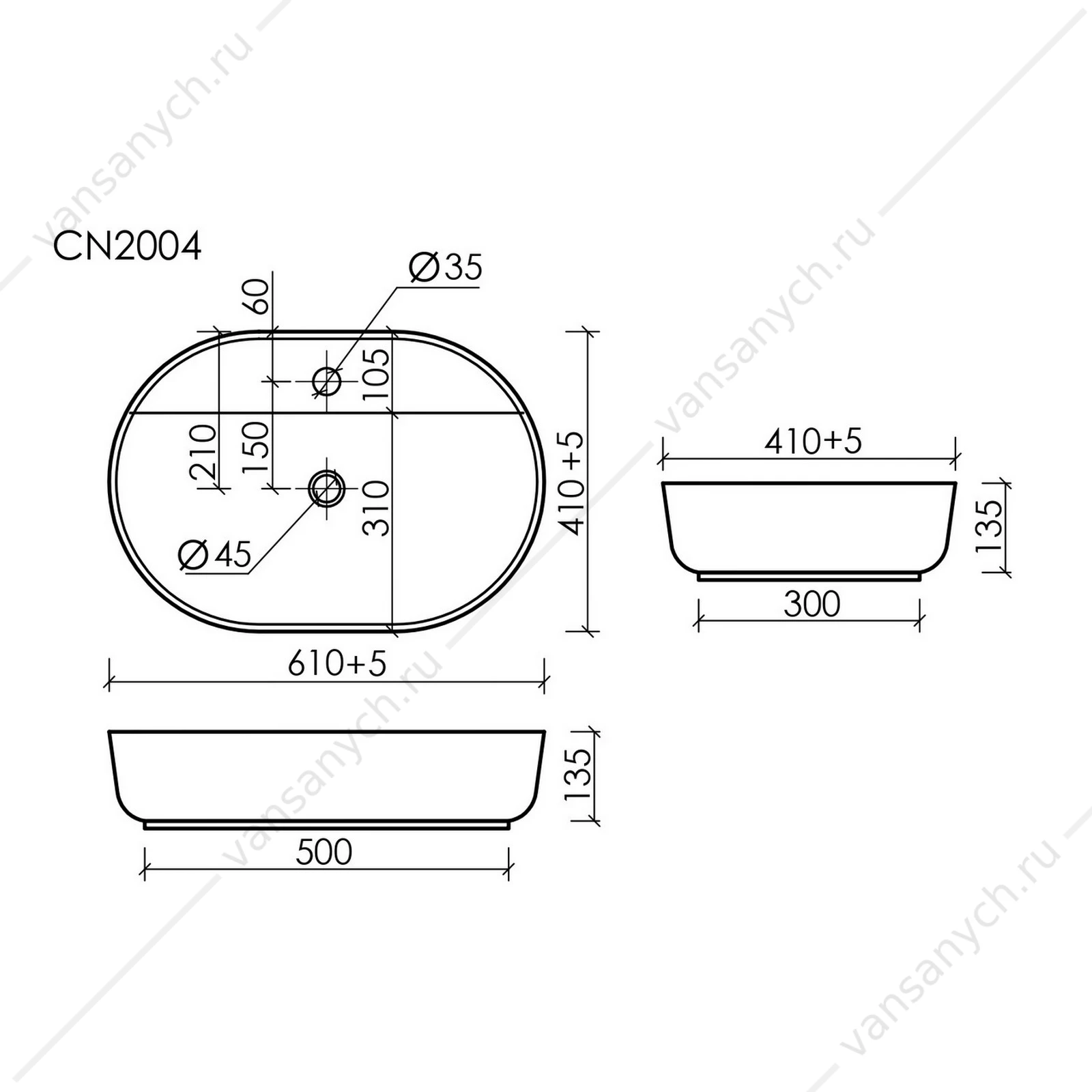 Раковина 61см Ceramica Nova MODO CN2004 накладная белый