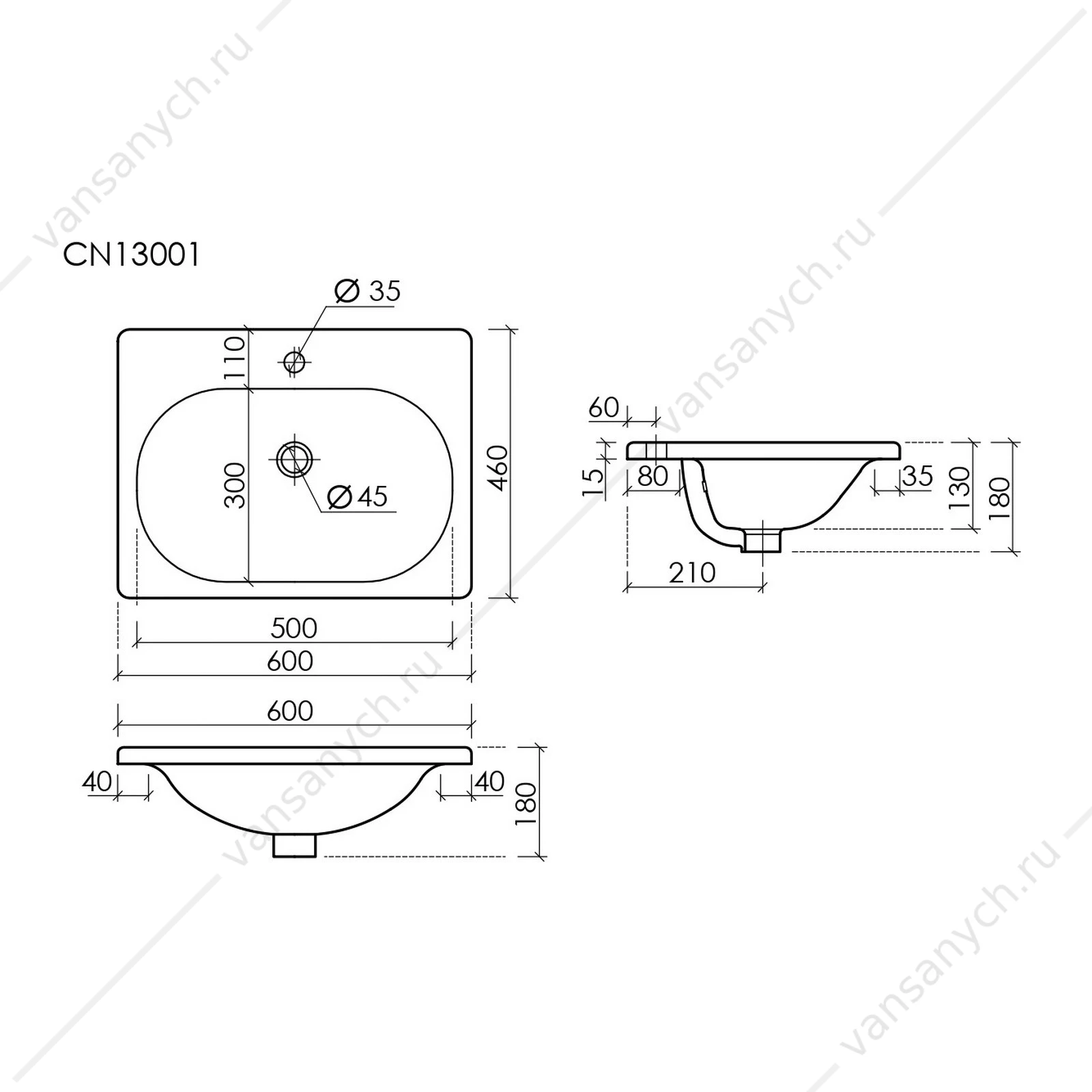 Раковина 60см Ceramica Nova SABO CN13001 накладная белый