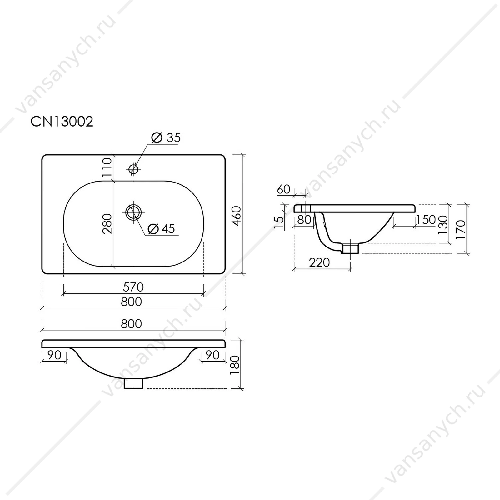 Раковина 80см Ceramica Nova SABO CN13002 накладная белый