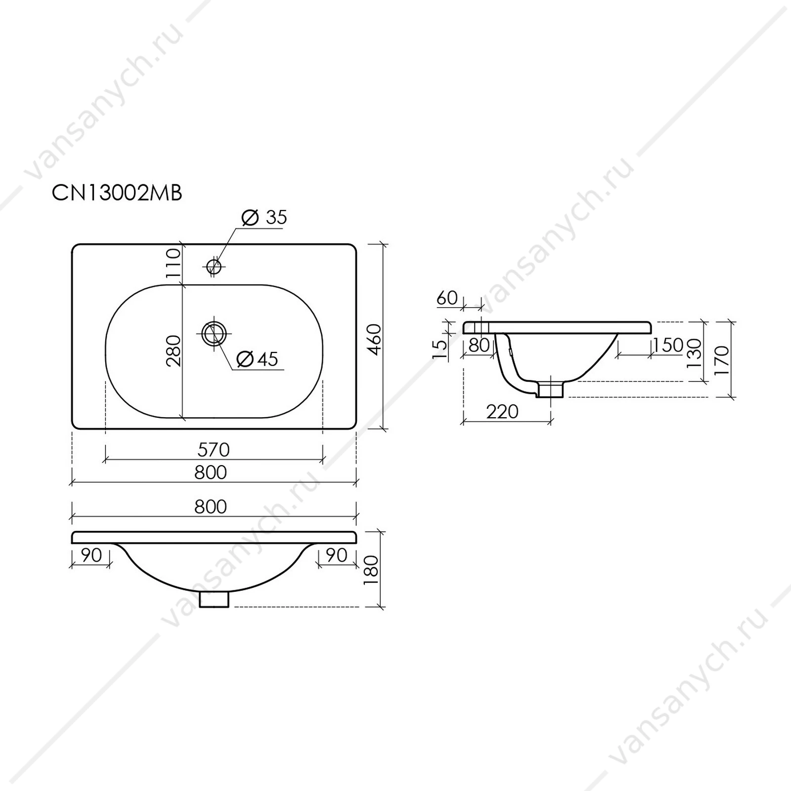 Раковина 80см Ceramica Nova SABO CN13002MB накладная черный матовый