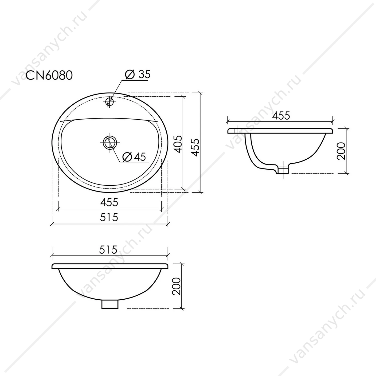 Раковина 52см Ceramica Nova SUN CN6080 встраиваемая белый