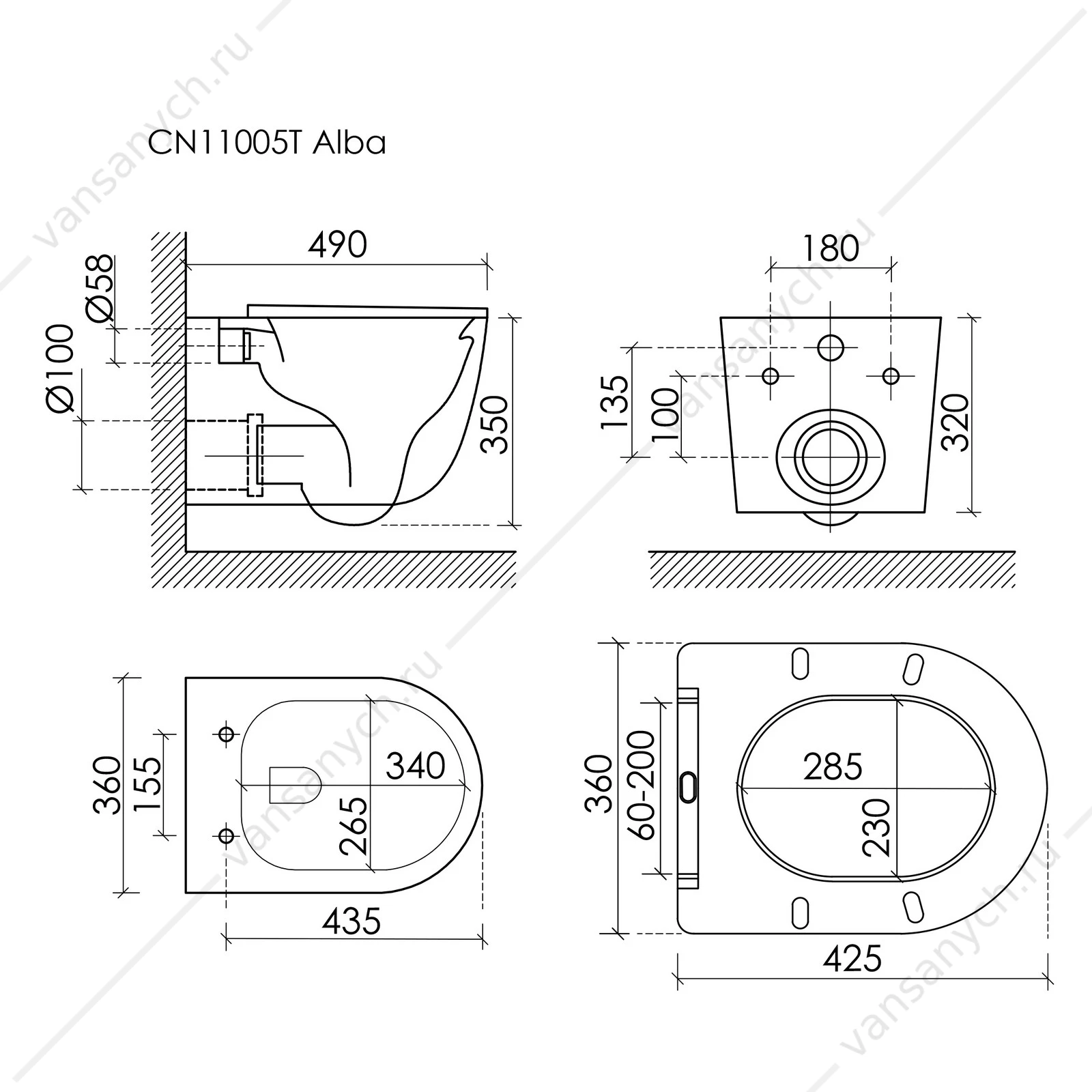 Унитаз безободковыйсмыв ТОРНАДО с сиденьем микролифт Ceramica Nova Alba CN11005T белый подвесной