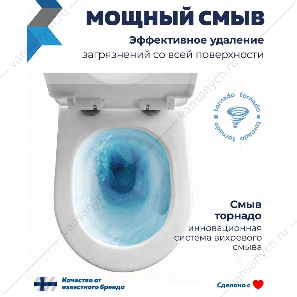 Унитаз безободковый Торнадо Watersense Milana Vortex W01830 микролифт подвесной