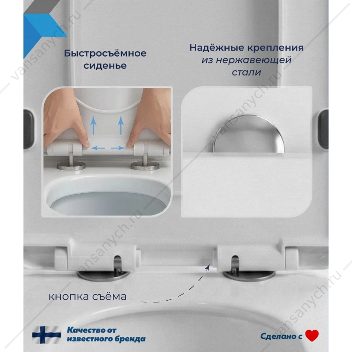 Унитаз безободковый торнадо Watersense Eva Vortex W01831 микролифт подвесной