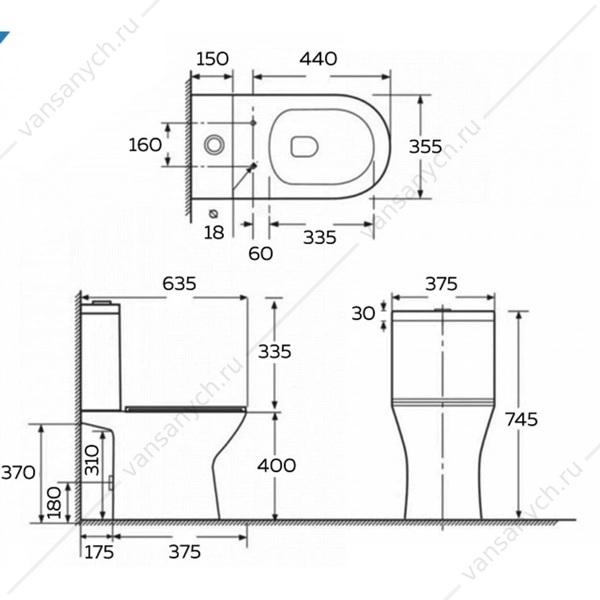Унитаз безободковый Торнадо Watersense Nancy Vortex W00749 микролифт напольный