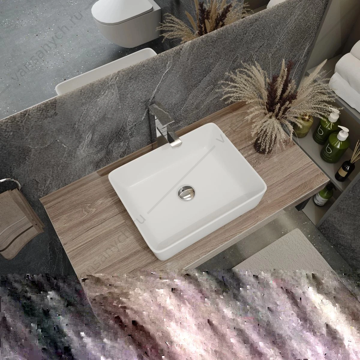 Столешница 100х50см керамогранит под раковину Watersense Eva W00299 дуб кашмир