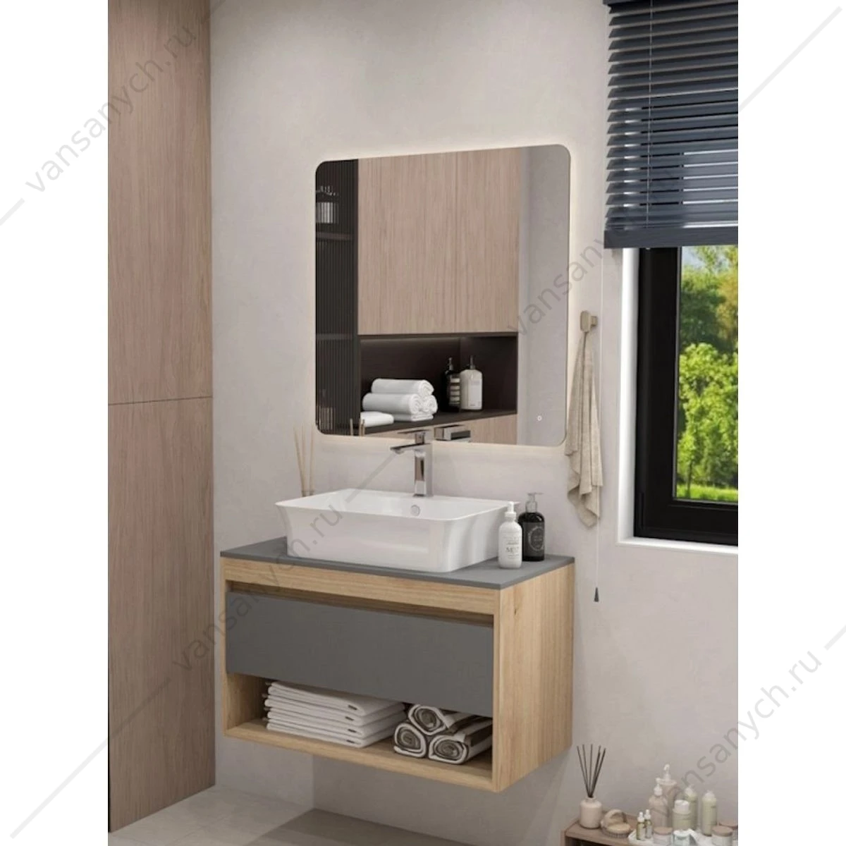 Раковина 56х41 накладная Watersense Alina 55 W00775 с полочкой под смеситель, белая